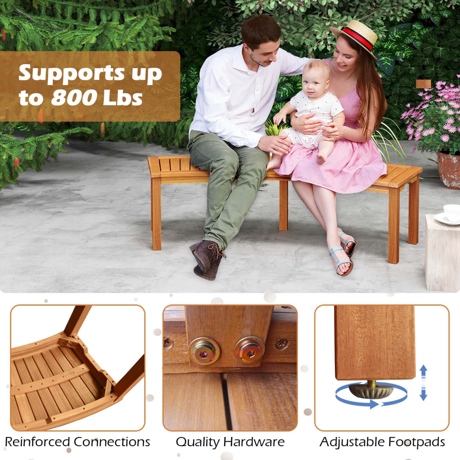 Costway 4 PCS Outdoor Curved Bench with Slatted Seat Solid Acacia Wood for Yard