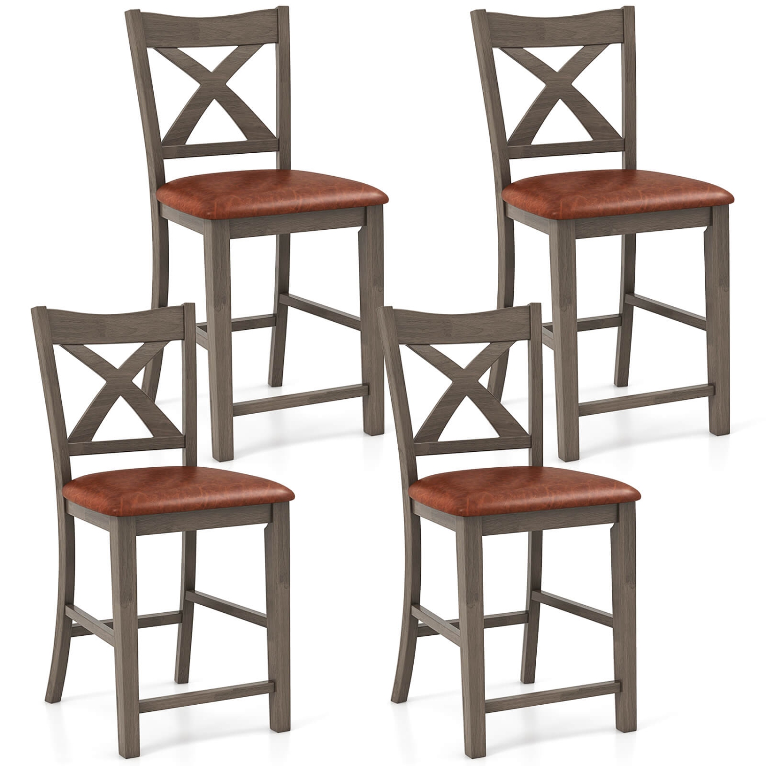 Costway 4 PCS 24" Counter Height Stools Bar Stools with Faux Leather Upholstered Seat