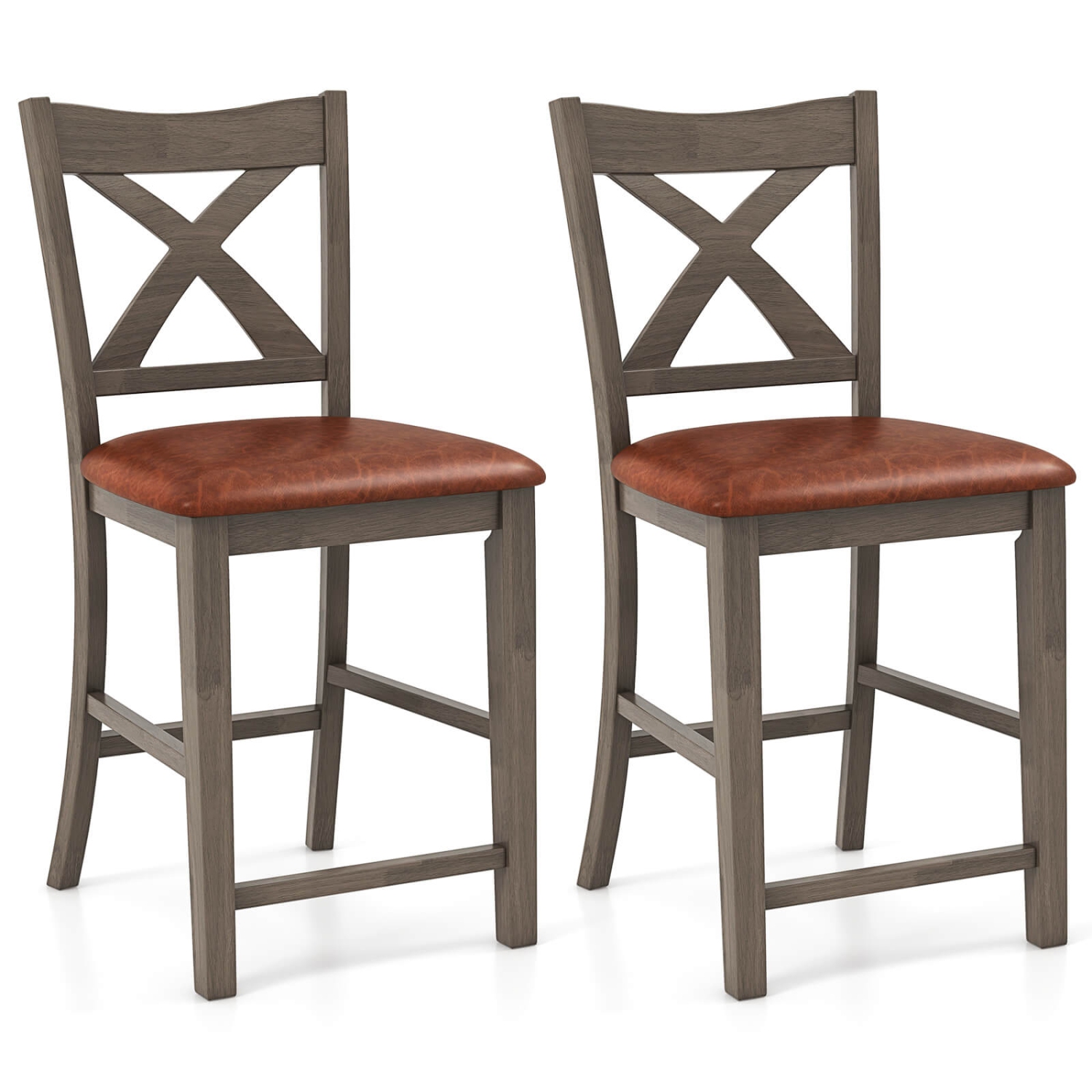 Costway 2 PCS 24" Counter Height Stools Bar Stools with Faux Leather Upholstered Seat