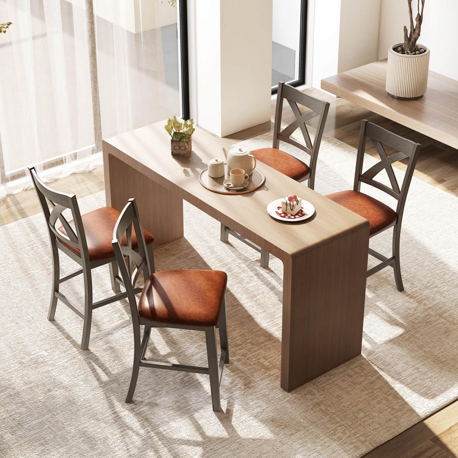 Costway 2 PCS 24" Counter Height Stools Bar Stools with Faux Leather Upholstered Seat