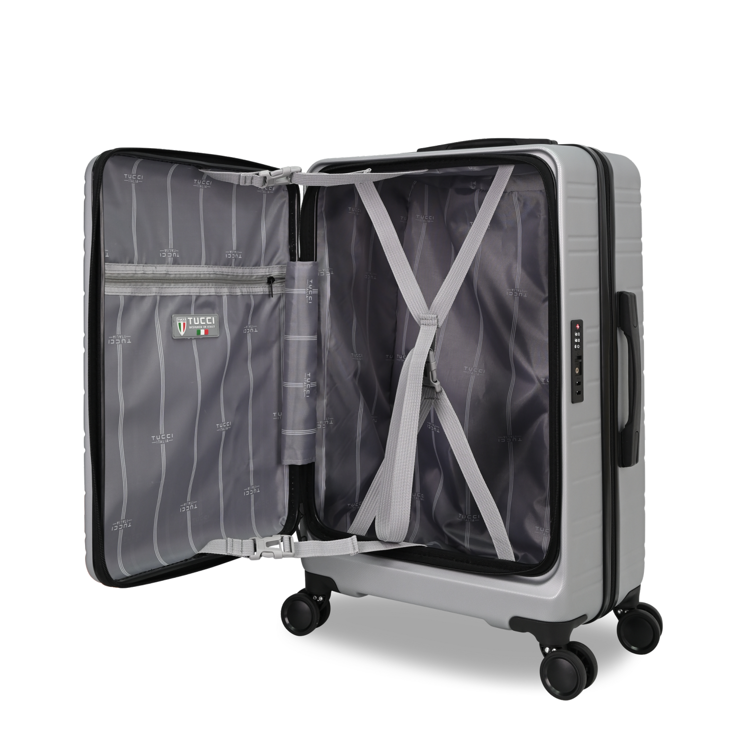 TUCCI ITALY – ENSEMBLE DE 3 VALISES CIRCOLO EXTENSIBLES, ARGENTÉ