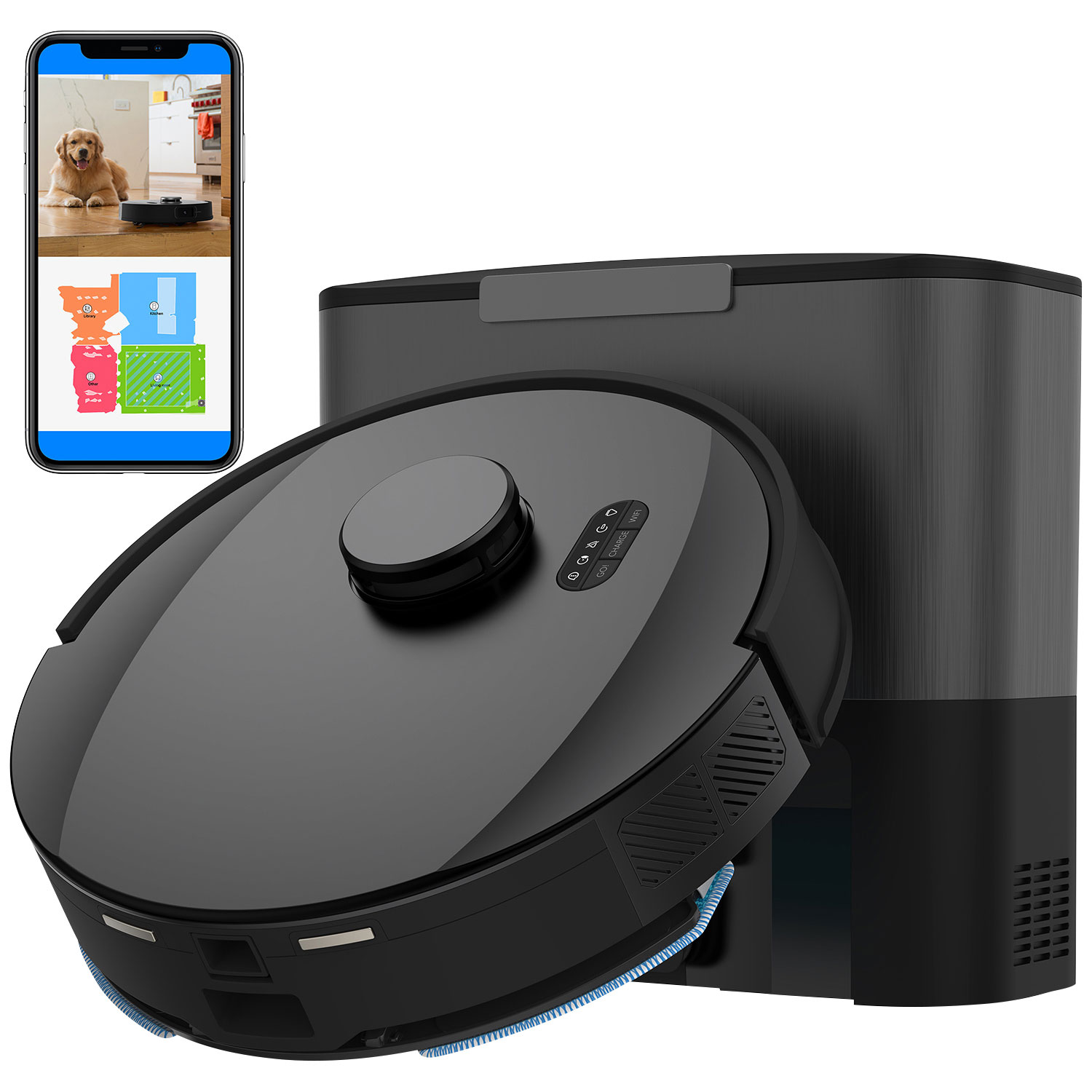 Aspirateur robot-vadrouille connecté Wi-Fi à vidage automatique Dustin de bObsweep - Acier au carbone - Exclusivité Best Buy