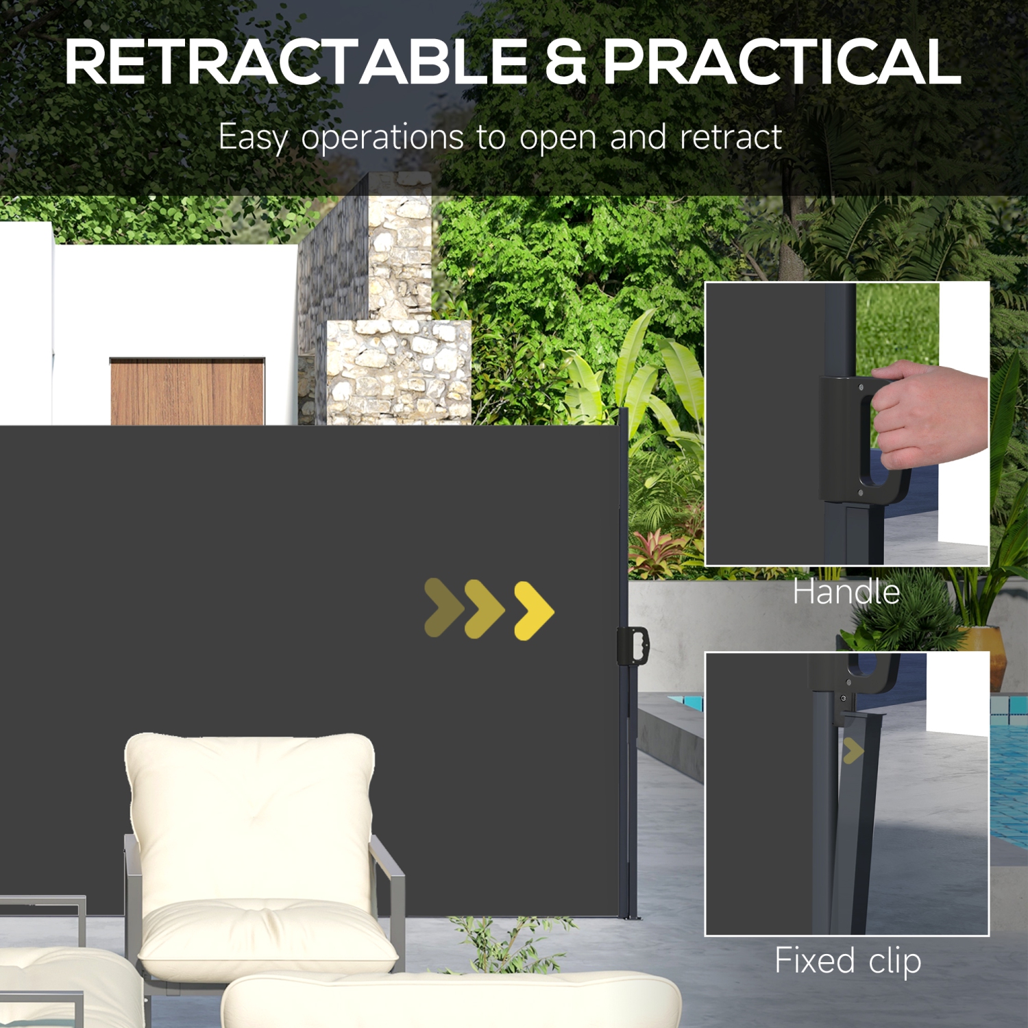 Outsunny 13' x 5' Retractable Side Awning, Garden Privacy Screen Divider, Full Cassette Windbreaker for Hot Tub, Balcony, Terrace, Pool, Black