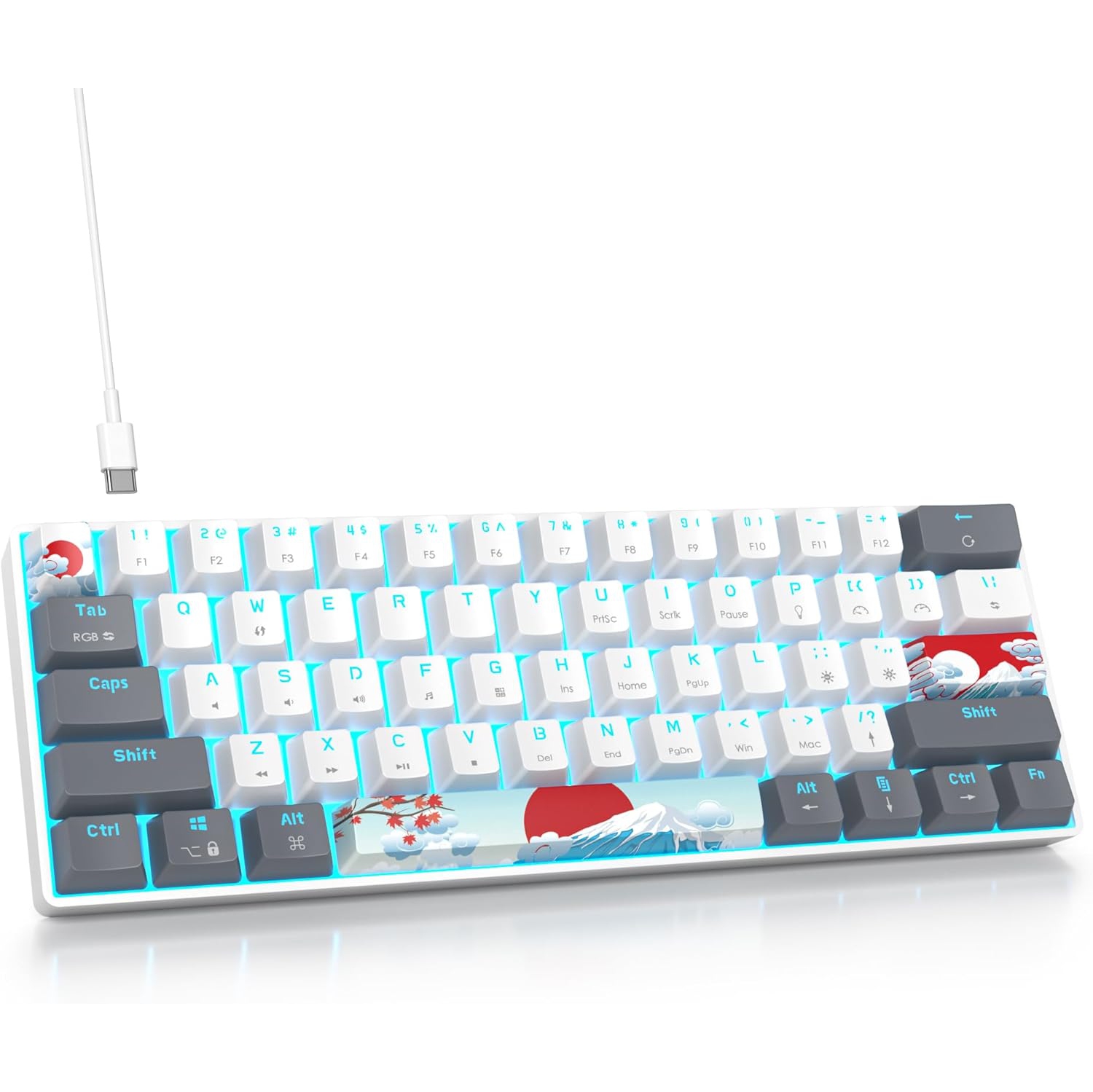 60% Mechanical Keyboard White Grey, Compact 60 Percent Gaming Keyboard RGB Backlit, 61 Keys Red Switches Mini Keyboard, USB Wired Office Keyboard for Windows Mac Laptop