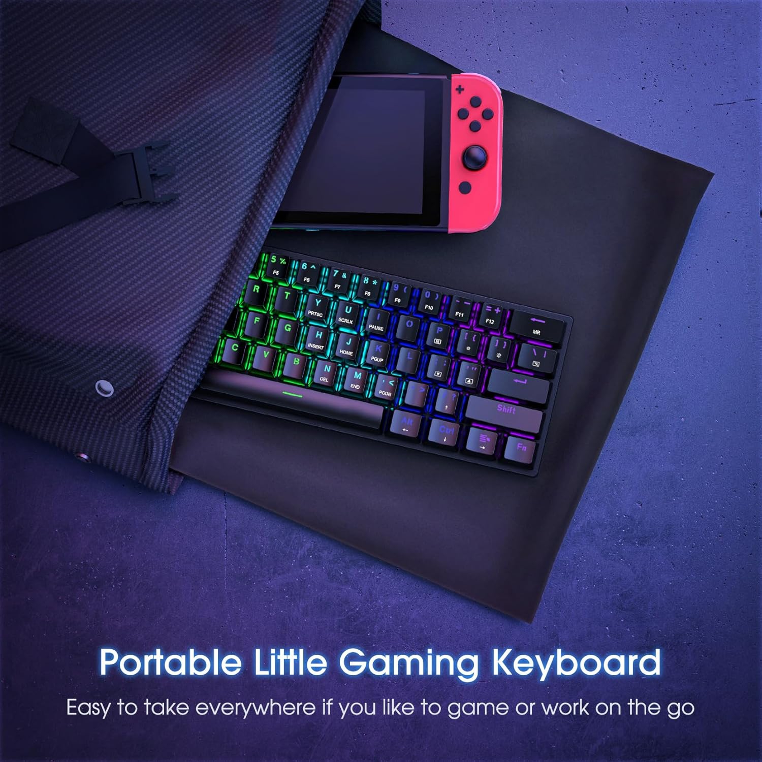 Portable 60% Mechanical Gaming Keyboard,60 Percent Wired Gamer Keyboard with Blue Switches,LED Customization Backlit,61 Keys Ultra-Compact Mini