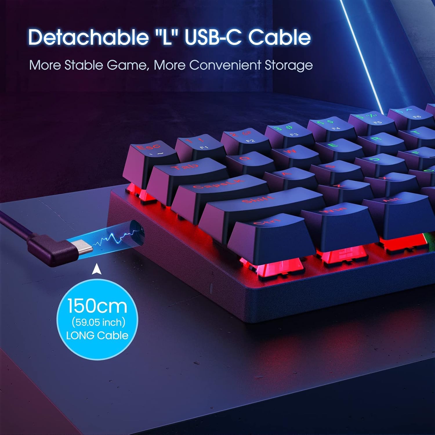 Portable 60% Mechanical Gaming Keyboard,60 Percent Wired Gamer Keyboard with Blue Switches,LED Customization Backlit,61 Keys Ultra-Compact Mini