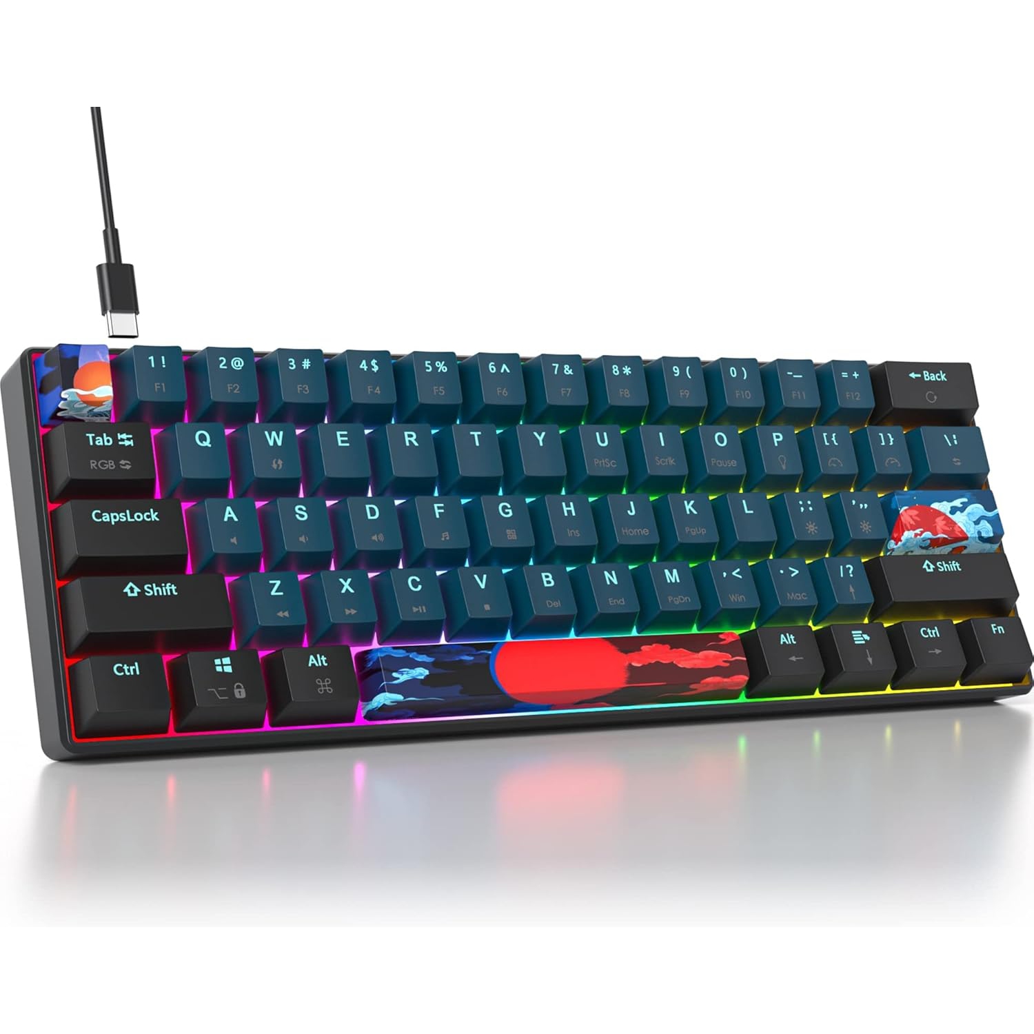 60 Percent Mechanical Gaming Keyboard 60% RGB Keyboard with Red Switch Wired Compact Keyboard for Windows PS4/5 Xbox Gamers(61 Monstor)
