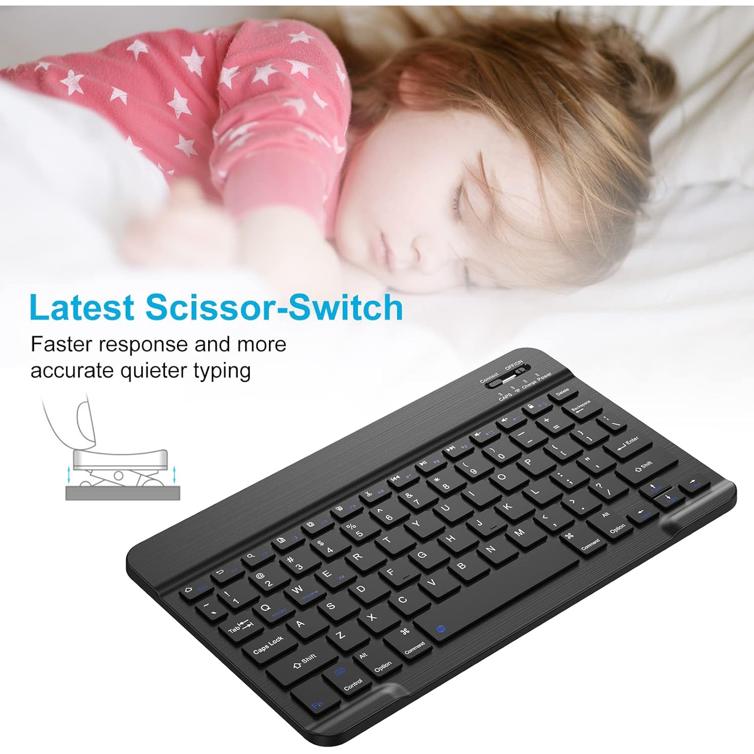 Ultra-Slim Bluetooth Wireless Keyboard, Portable Mini Rechargeable Keyboard for iPad, iPhone, Tablet, Laptop, MacBook, Multi-Device Keyboard
