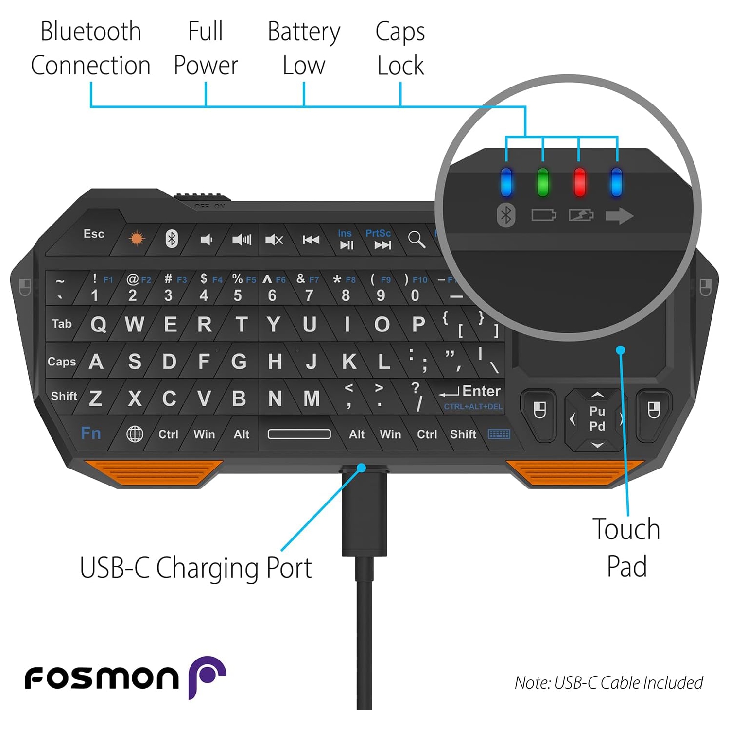 Mini Bluetooth Keyboard, Wireless Portable Lightweight with Built-In Touchpad, Compatible with Apple TV, PS4, HTPC/IPTVVR Glasses, Smartphones and