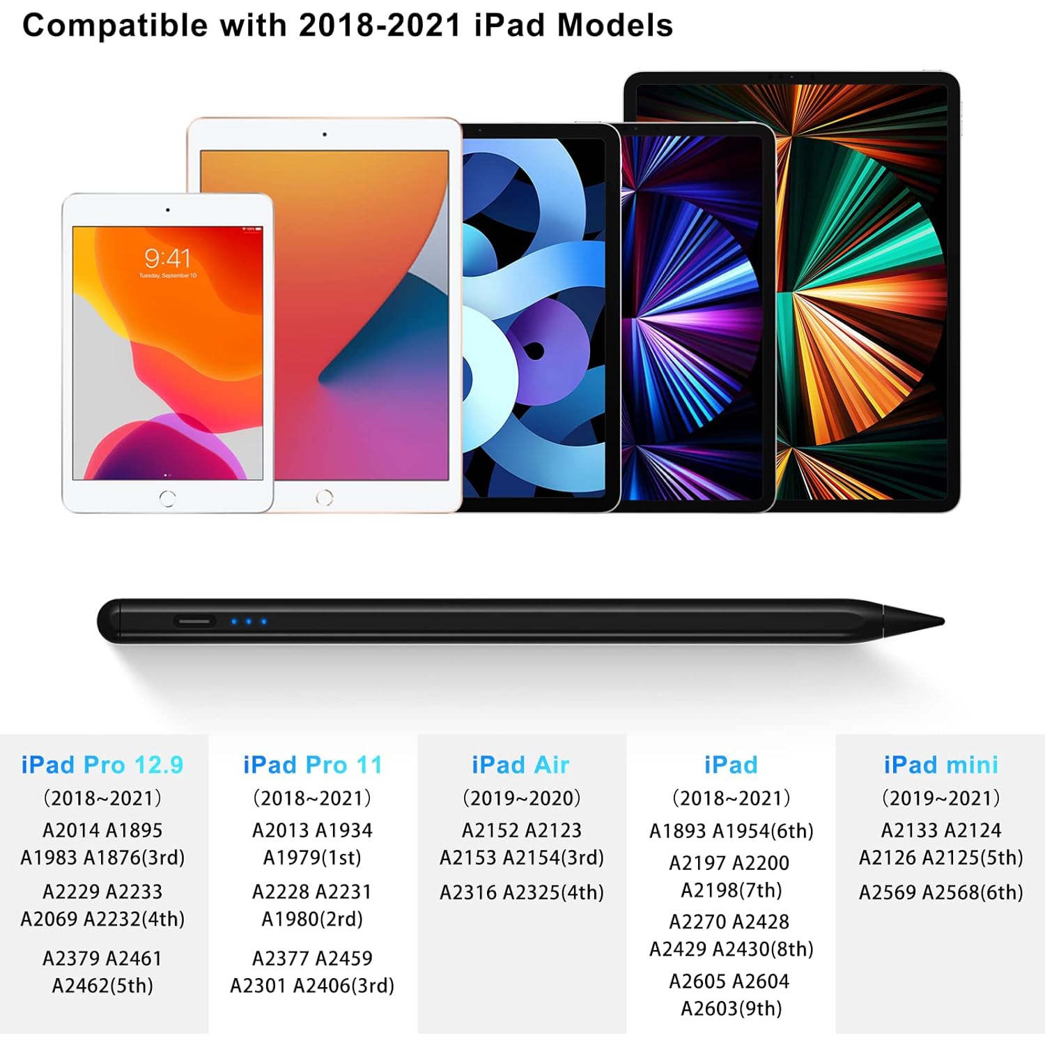 Stylus Pen for iPad with 4 Smooth Fine Tips and Palm Rejection Tilt Sensitivity High Precision Magnetic Pencil for iPad 10/9/8/7/6, iPad Air 5/4/3,