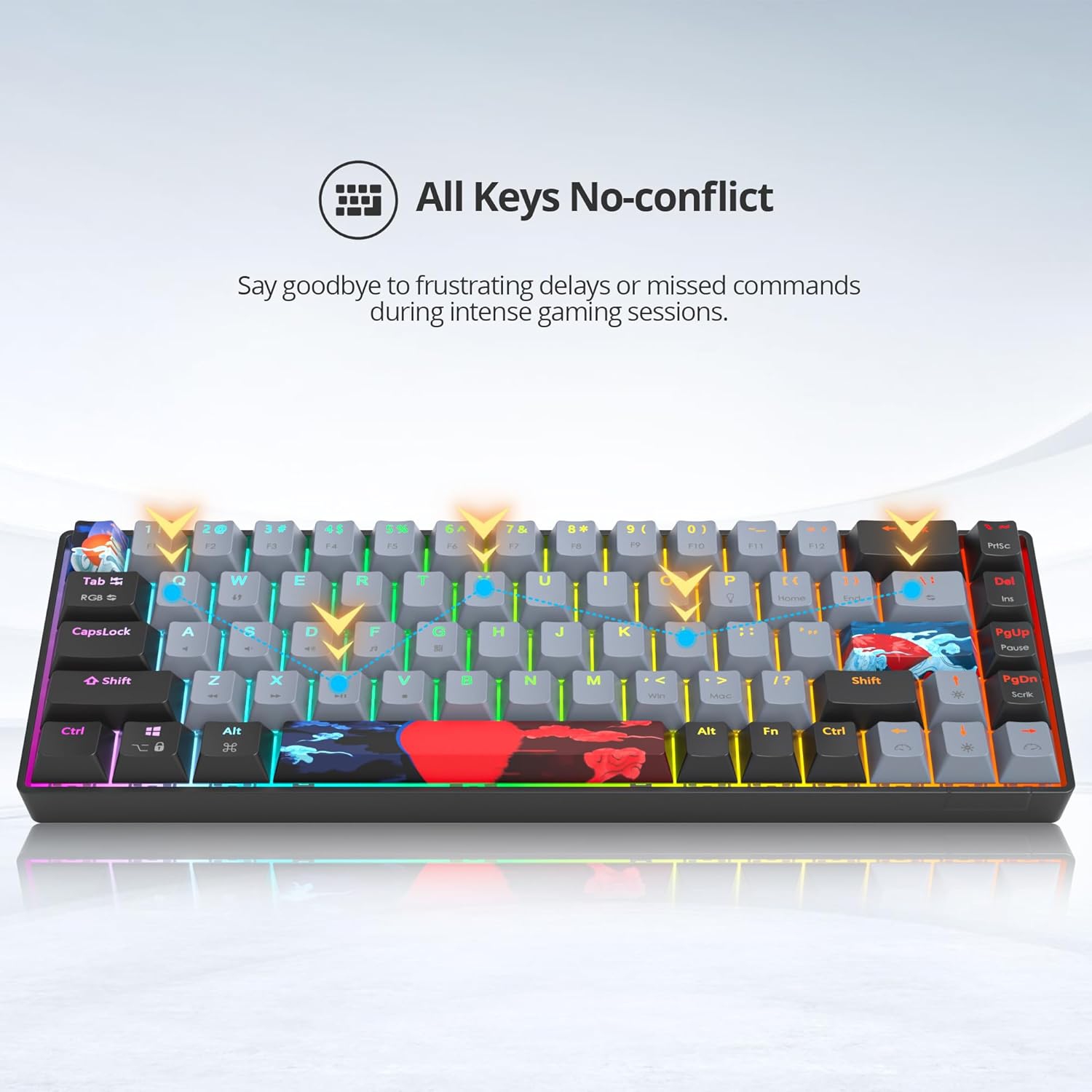 60% Wired Gaming Keyboard, 68 Keys Portable Mechanical Keyboard, Compact Mini Keyboard with RGB Backlit Red Switch PBT Keycaps for Win Laptop