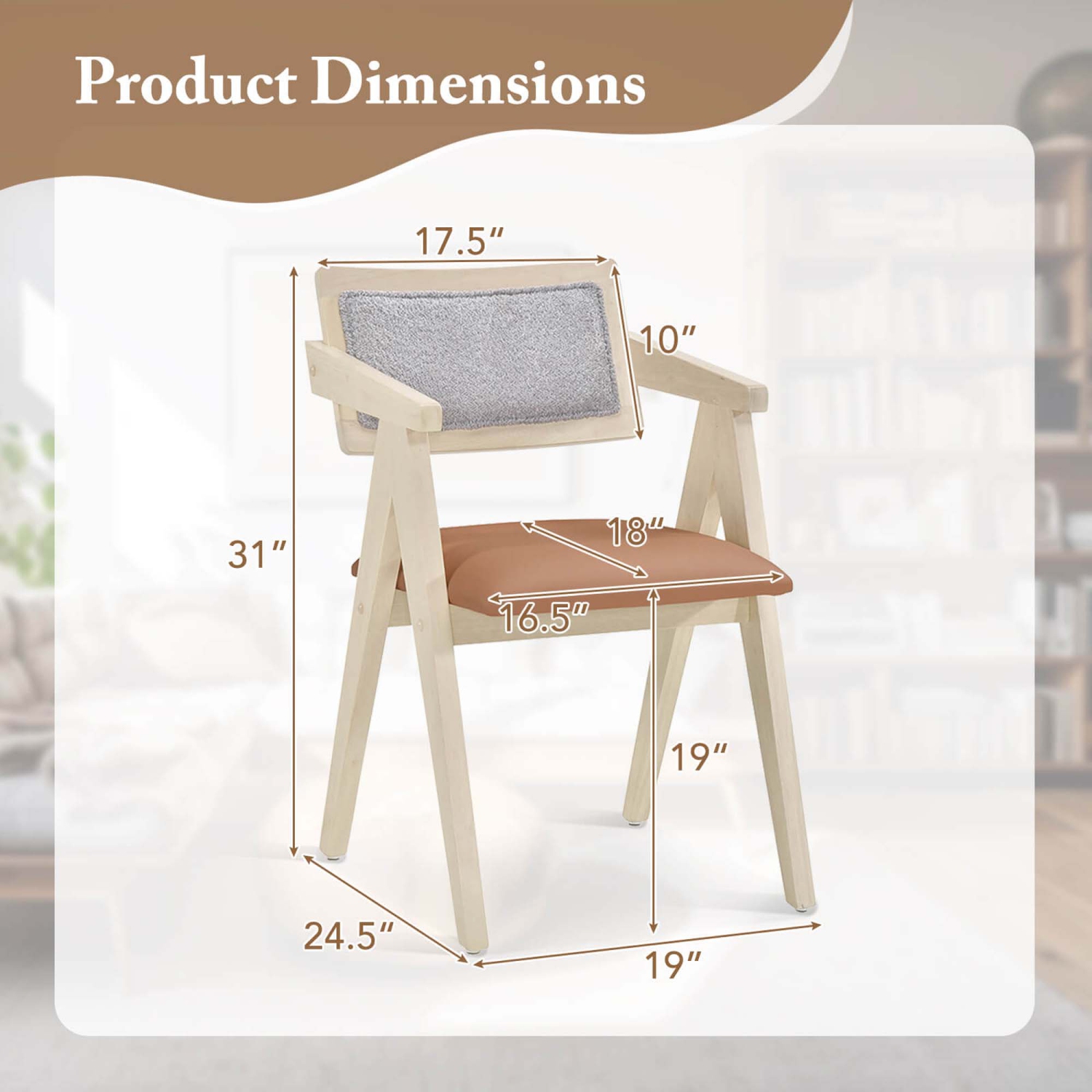 Ensemble de 2 chaises d'appoint modernes Costway avec coussins de siège en cuir et dossiers en Sherpa gris