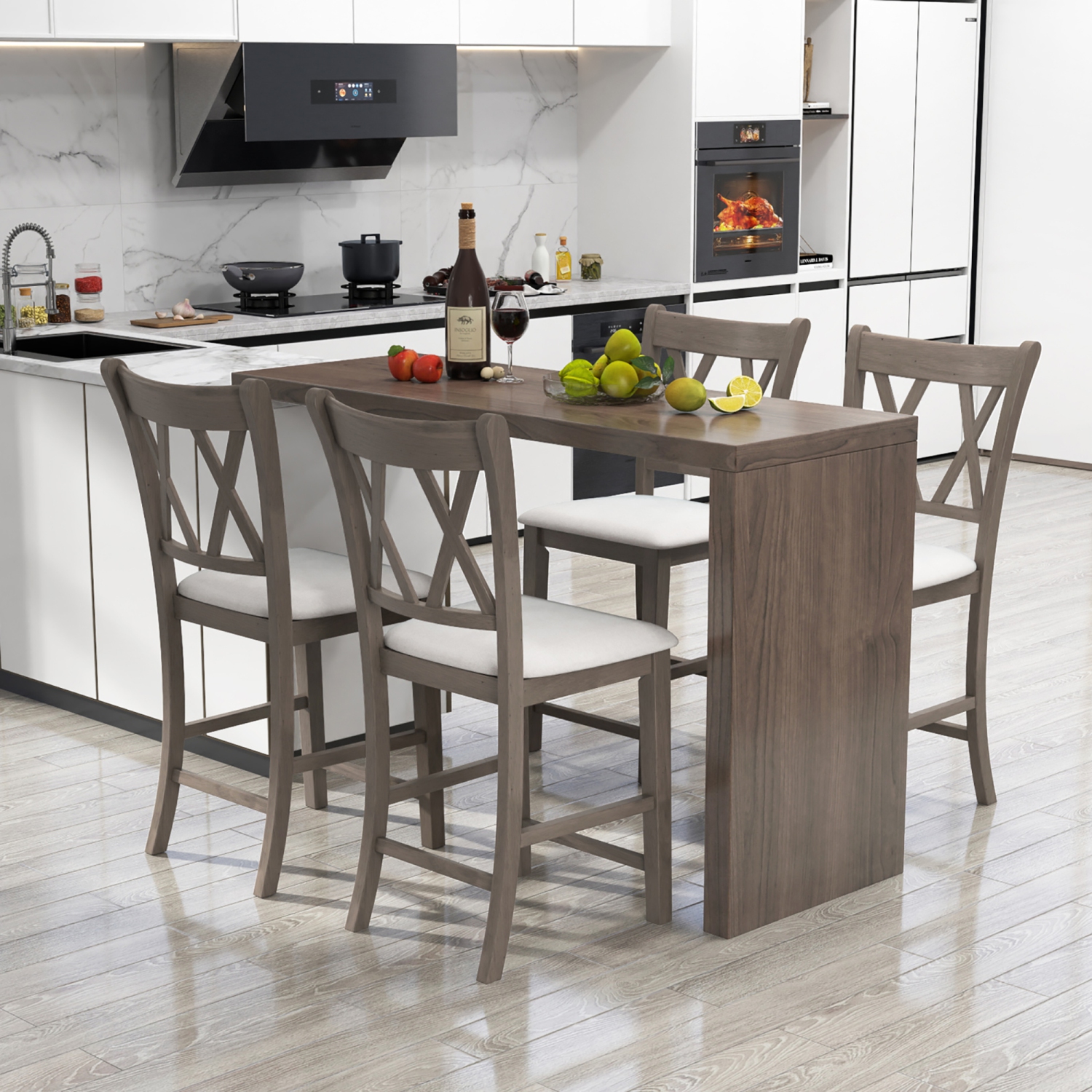 Gymax 2PCS Bar Stools 24''Counter Height Stools w/ Linen Fabric Upholstered Seat Gray