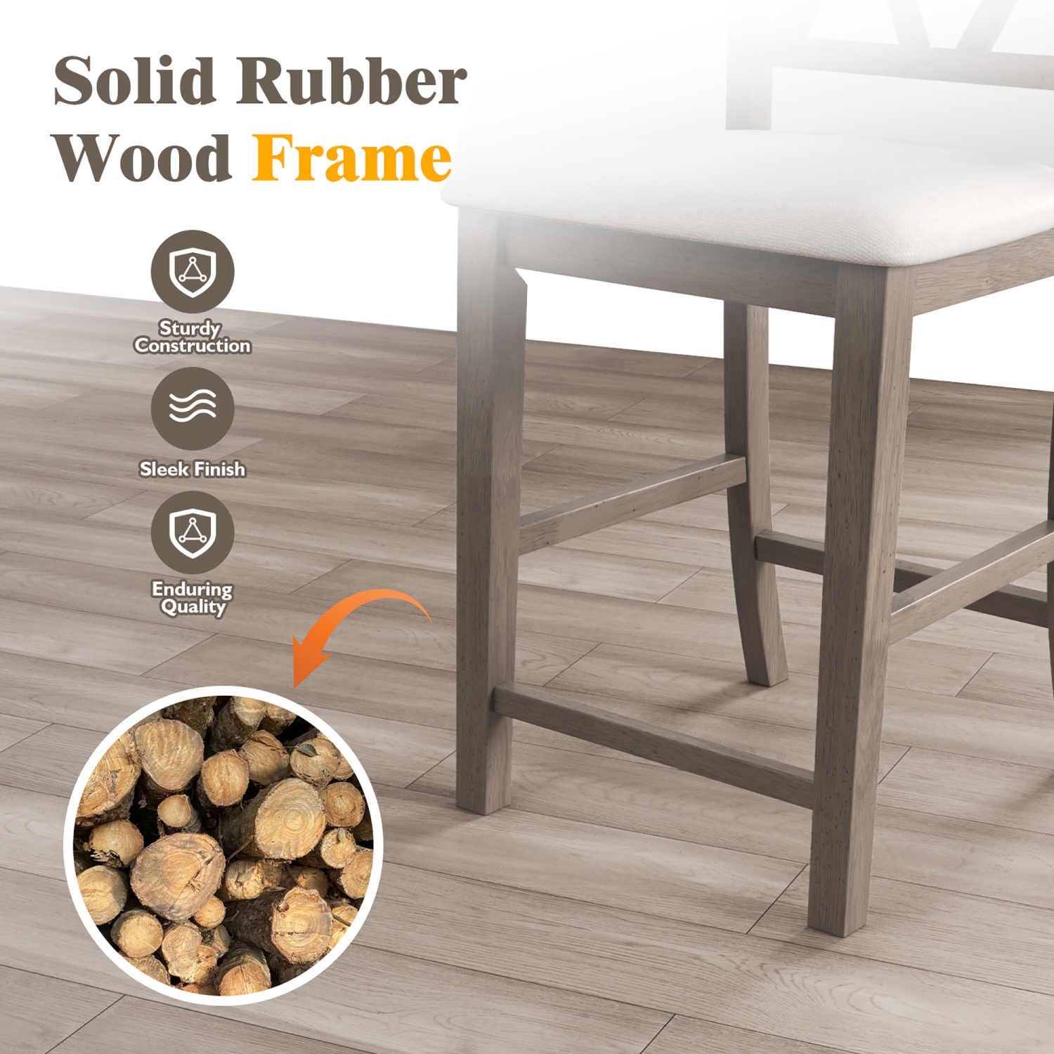 Gymax 2PCS Bar Stools 24''Counter Height Stools w/ Linen Fabric Upholstered Seat Gray