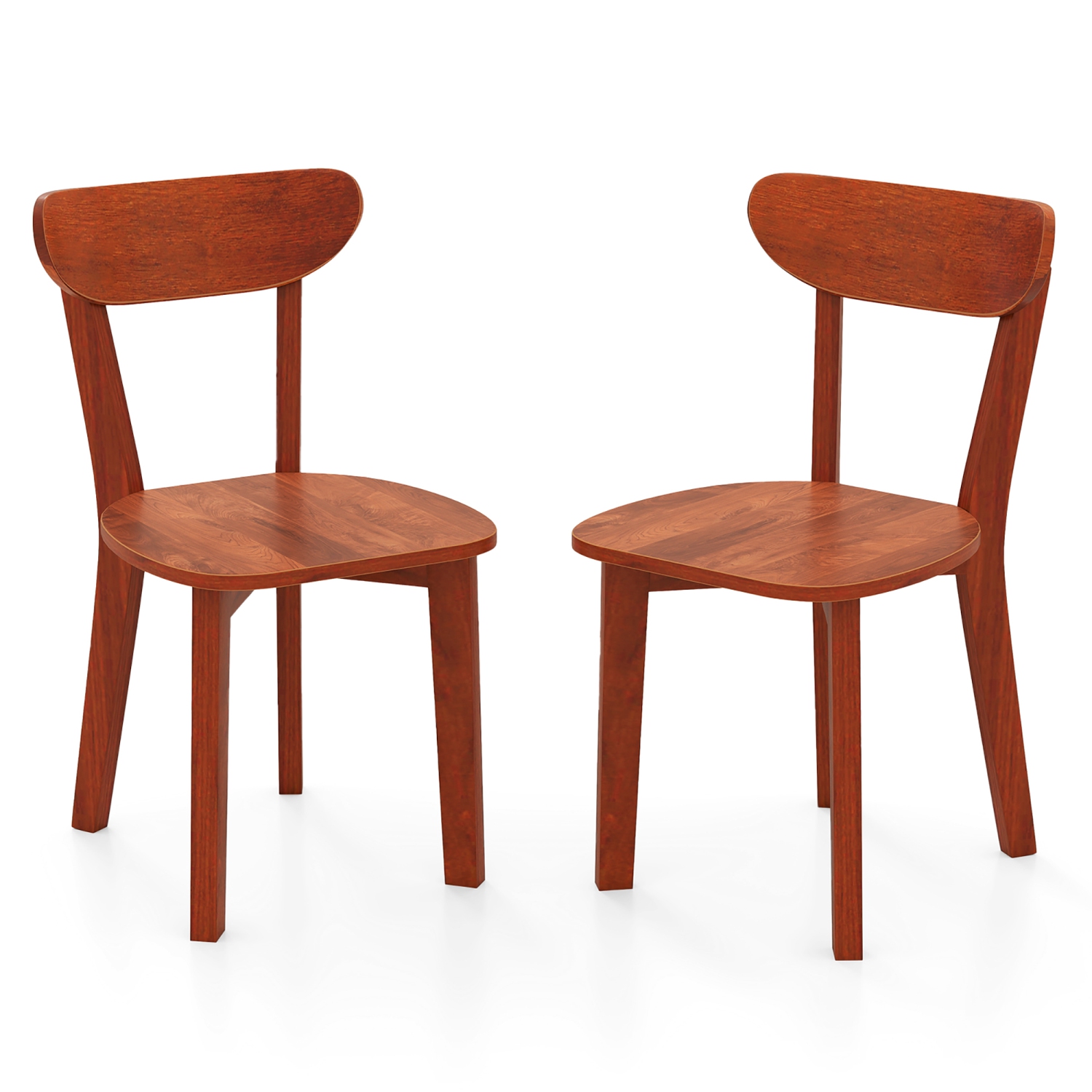 Gymax Solid Wood Dining Chair Set of 2 w/ Curved Backrest & Rubber Wood Frame