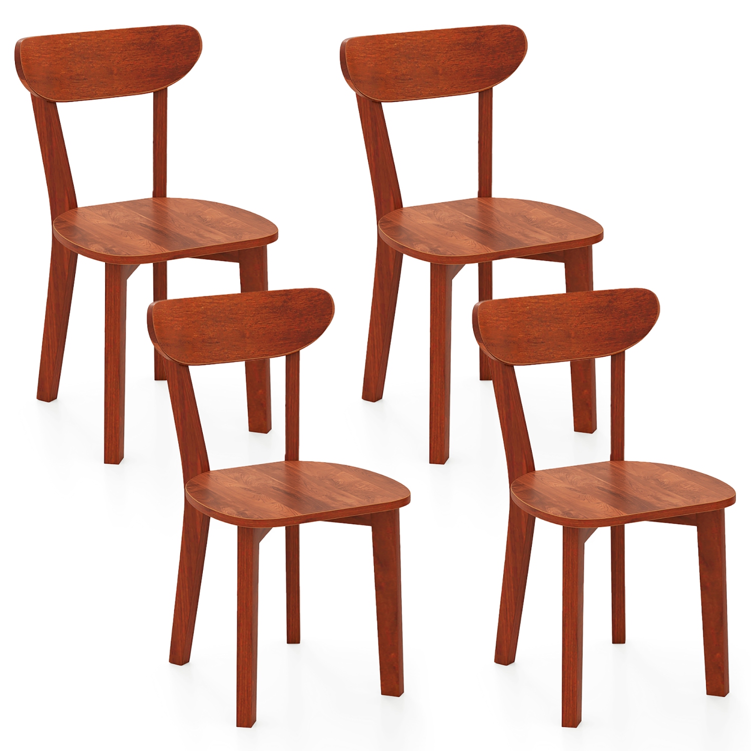 Gymax Solid Wood Dining Chair Set of 4 w/ Curved Backrest & Rubber Wood Frame