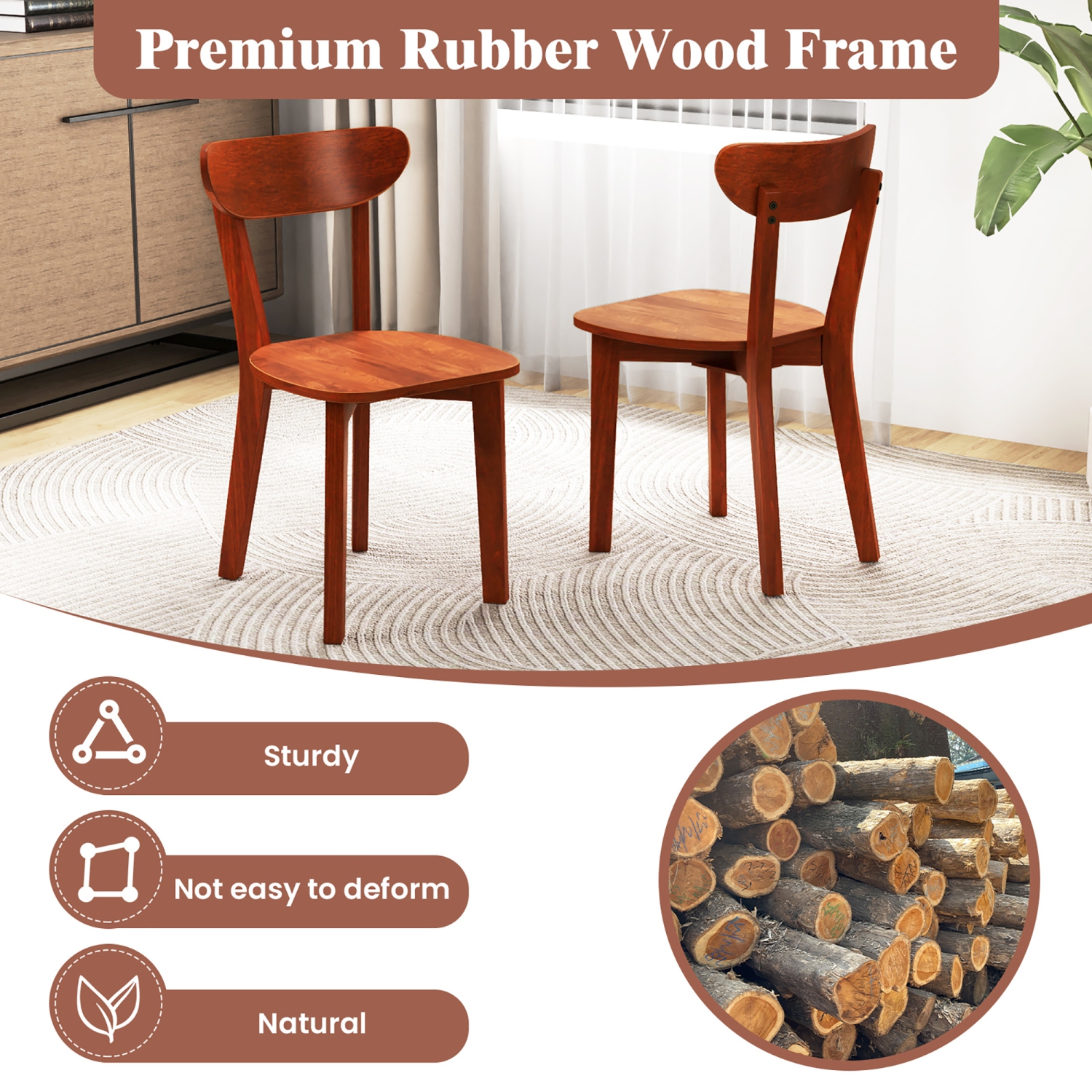 Gymax Solid Wood Dining Chair Set of 4 w/ Curved Backrest & Rubber Wood Frame