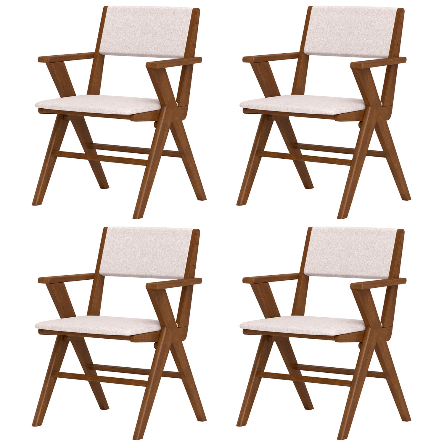 Gymax Wooden Dining Chair Set of 4 w/ Rubber Wood Frame Padded Seat & Back Armrests