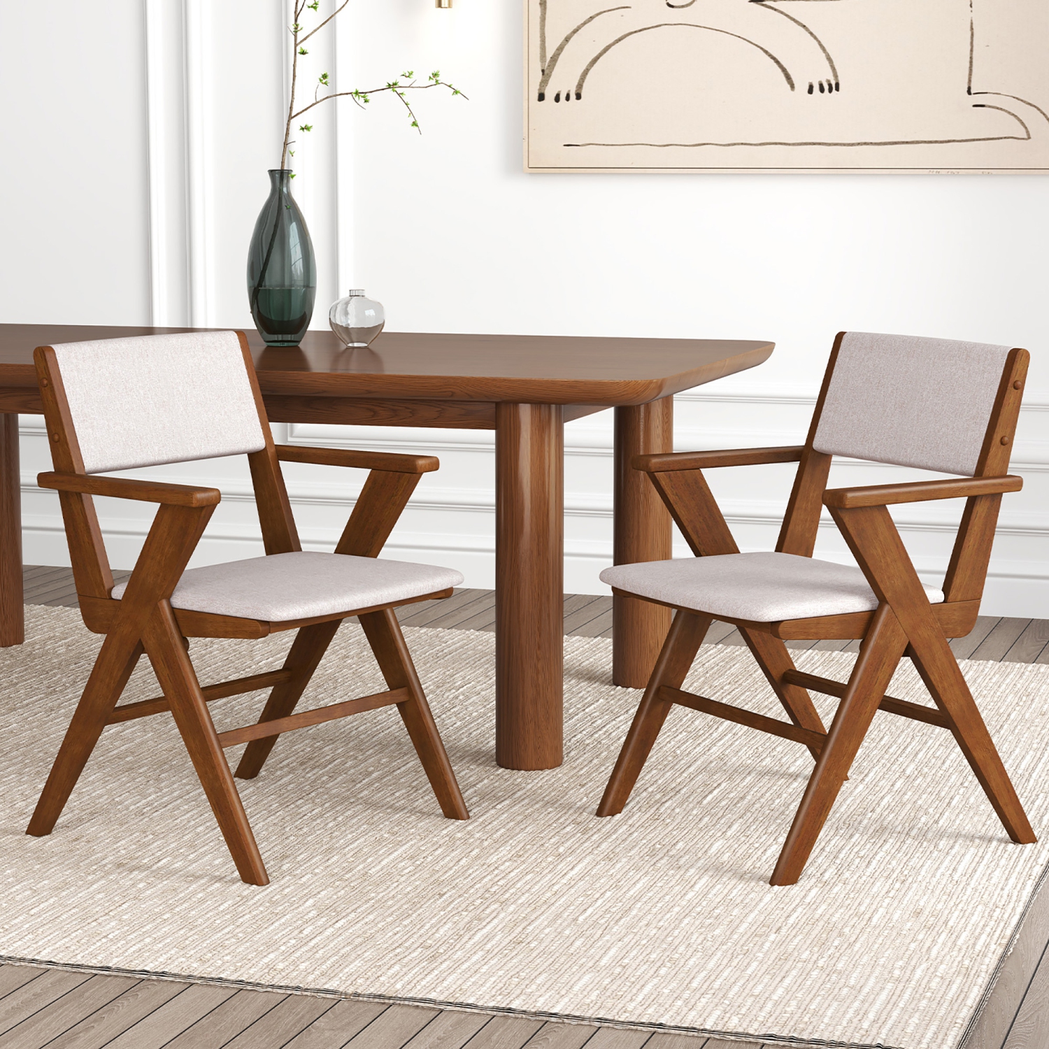 Gymax Wooden Dining Chair Set of 4 w/ Rubber Wood Frame Padded Seat & Back Armrests