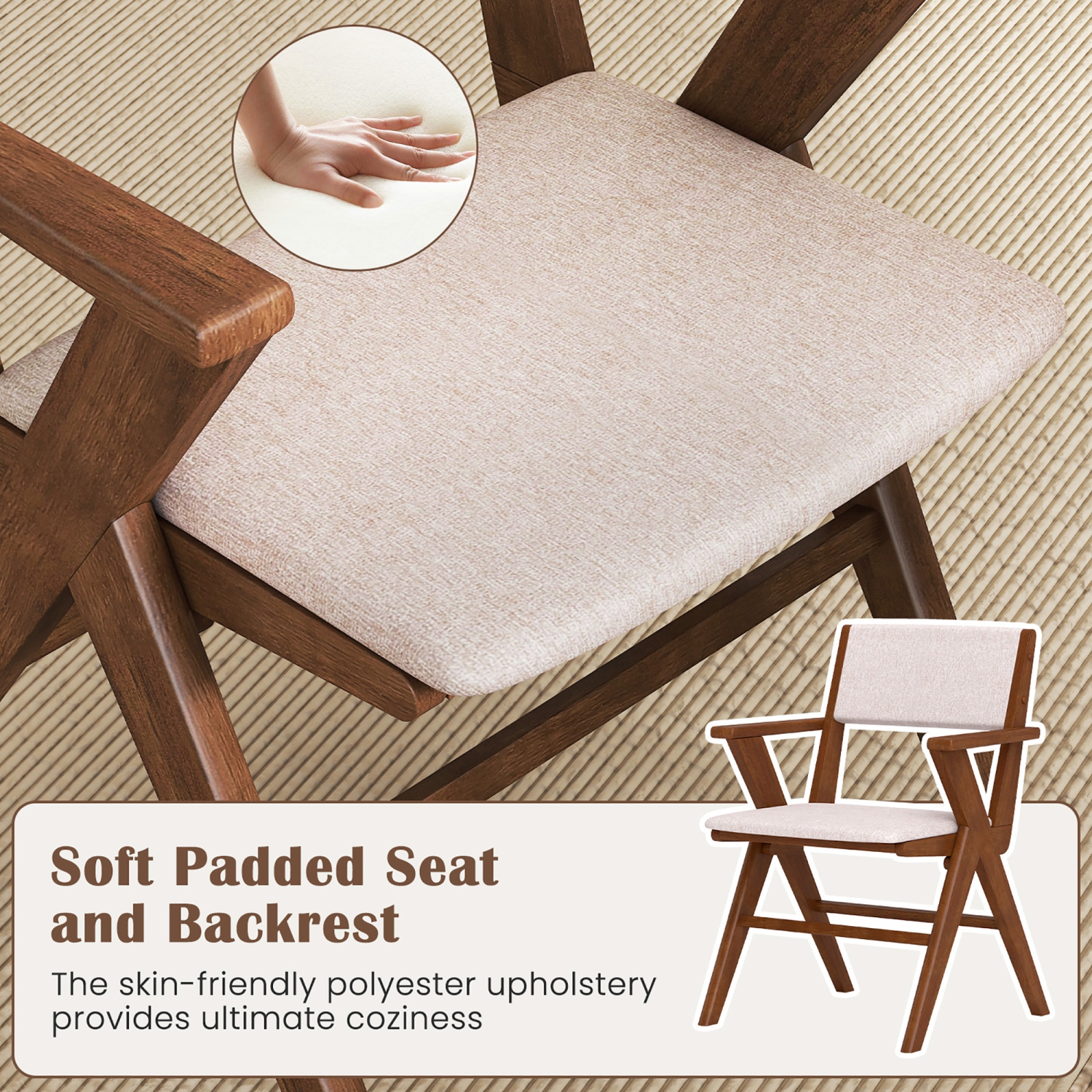 Gymax Wooden Dining Chair Set of 4 w/ Rubber Wood Frame Padded Seat & Back Armrests