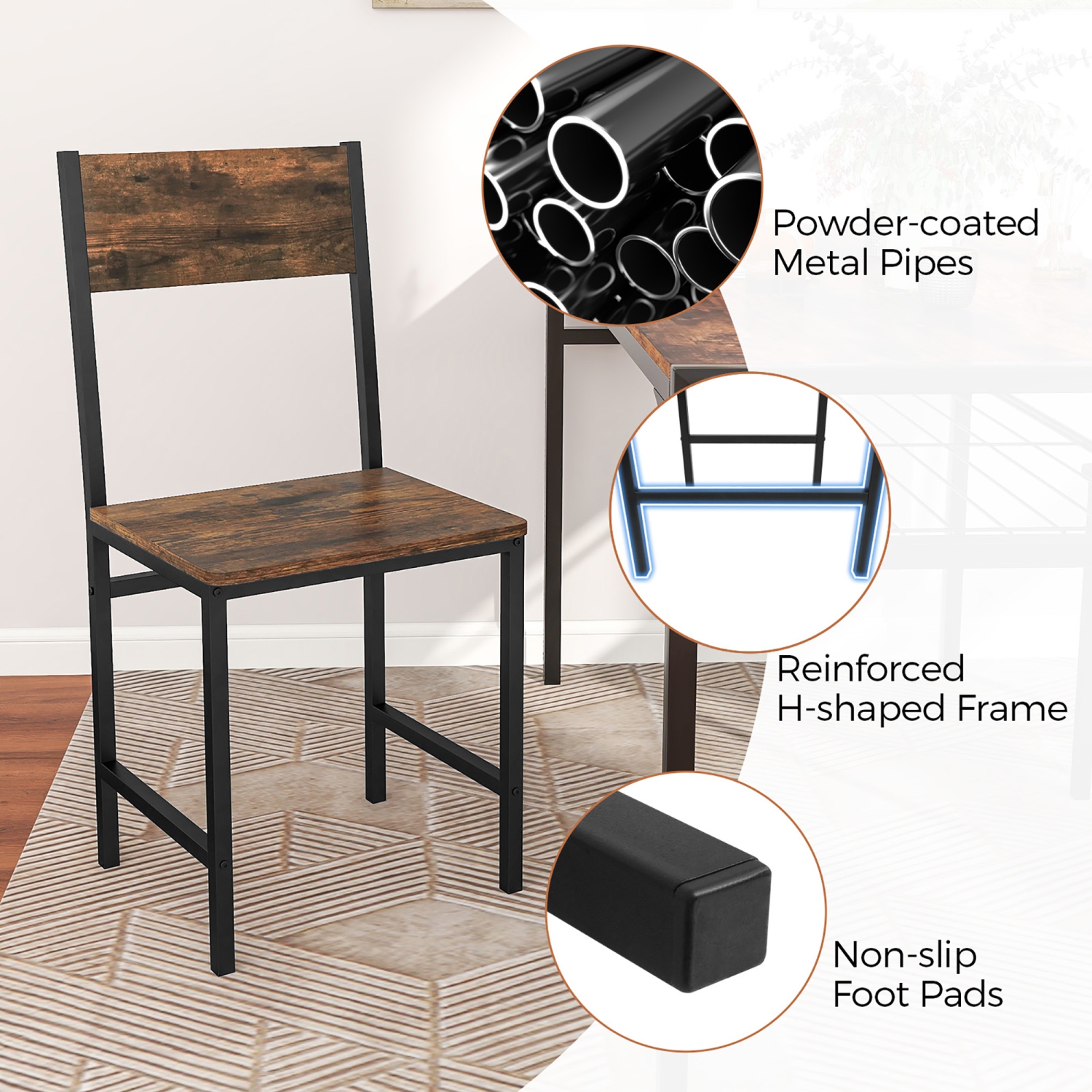 Gymax Set of 4 Dining Chairs w/Metal Legs Slanted Back Wide Seat for Living Room