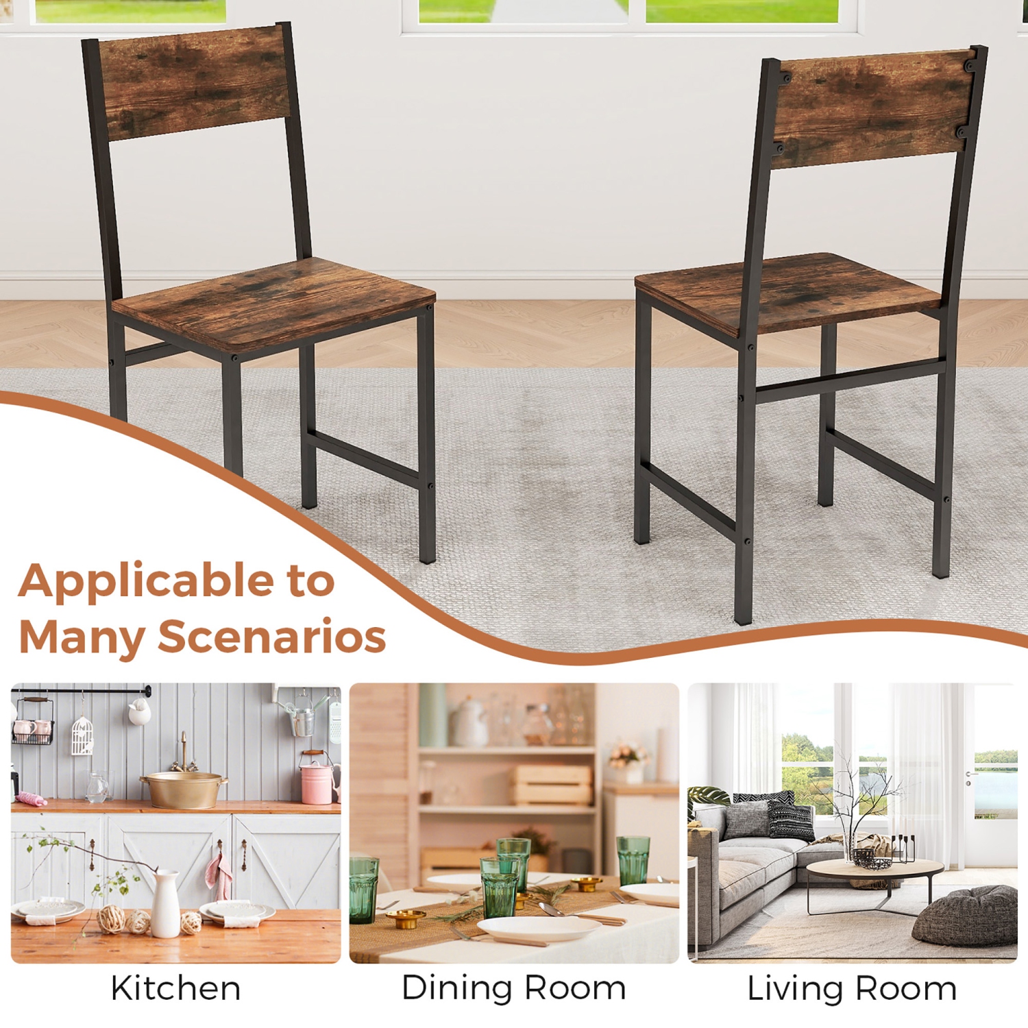 Gymax Set of 4 Dining Chairs w/Metal Legs Slanted Back Wide Seat for Living Room