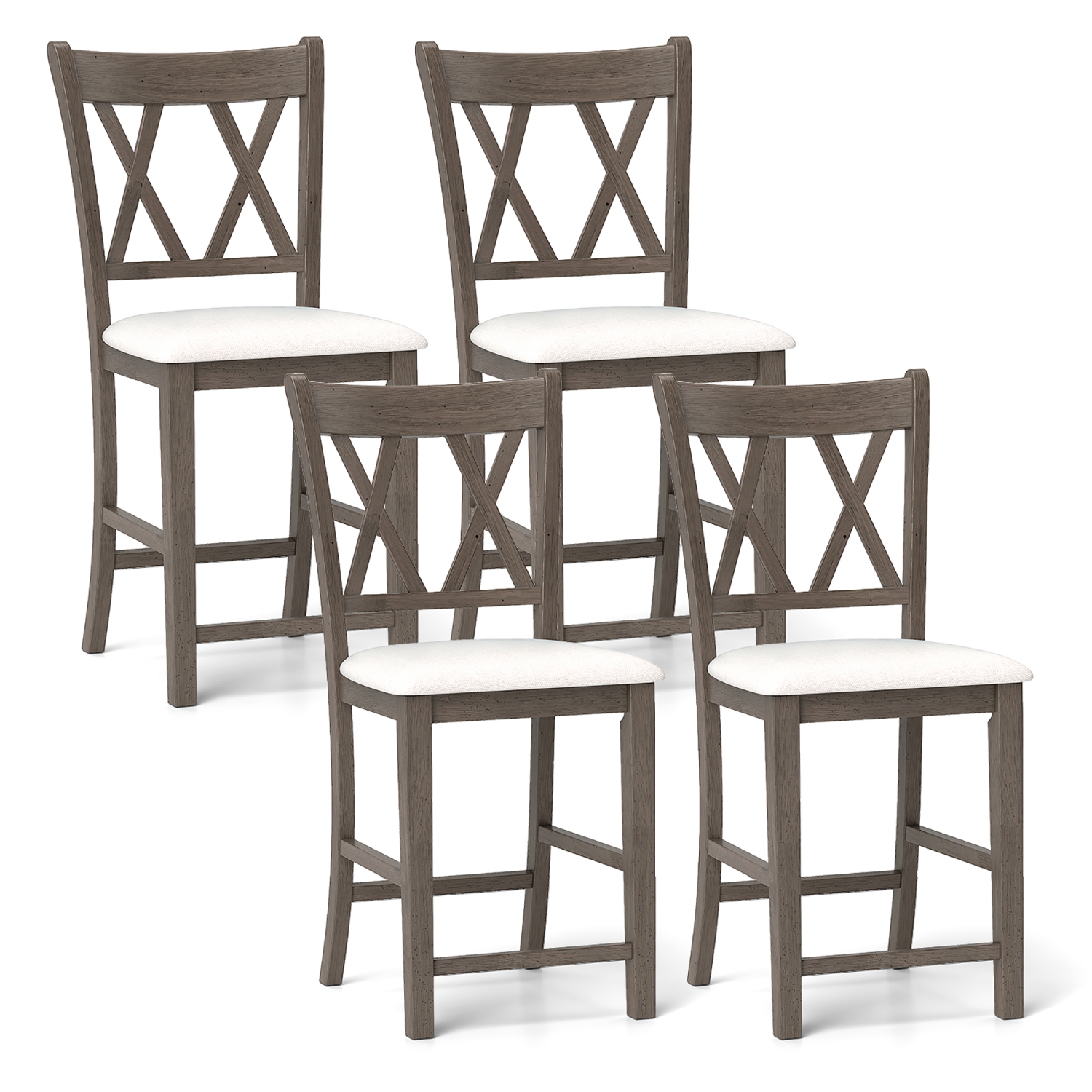 Gymax 4PCS Bar Stools 24''Counter Height Stools w/ Linen Fabric Upholstered Seat Gray