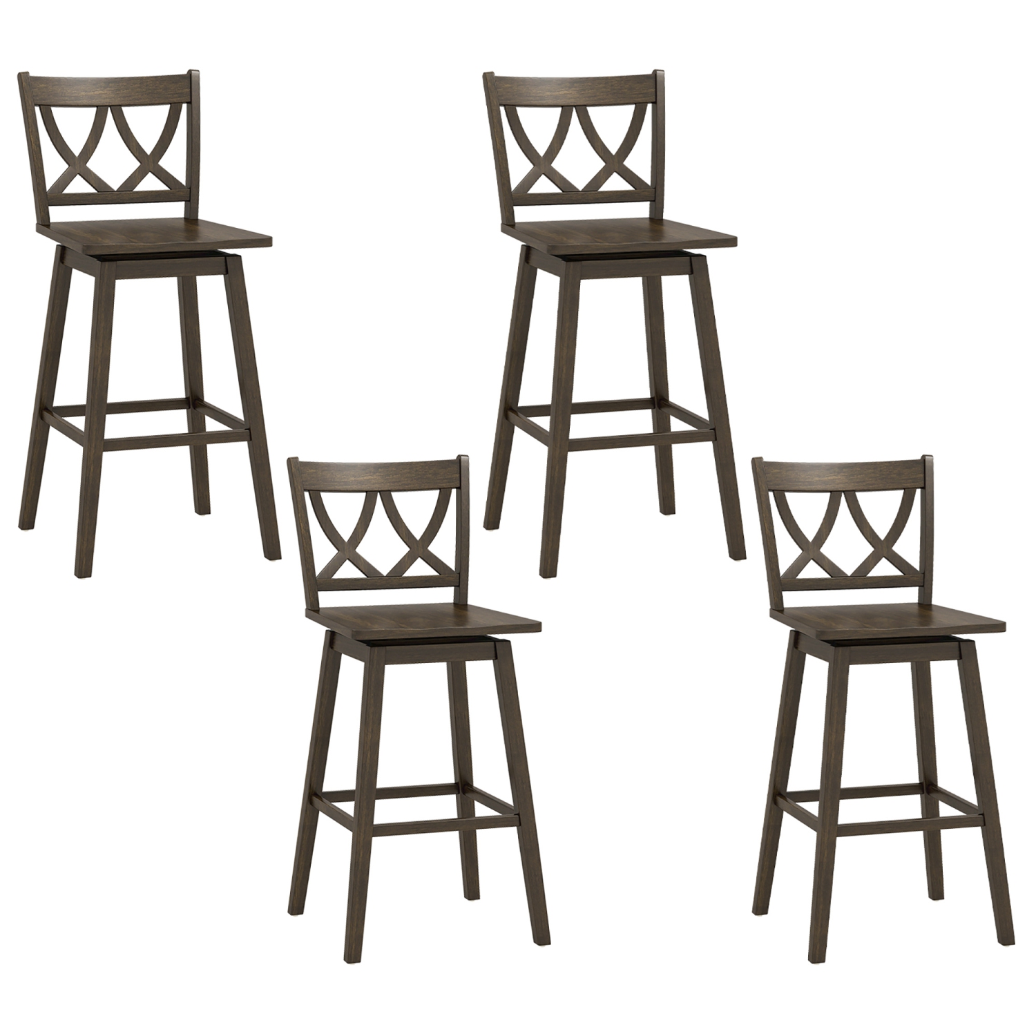 Gymax 29'' Bar Stool Set of 4 w/Rubber Wood Frame Swivel Seat Ergonomic Backrest