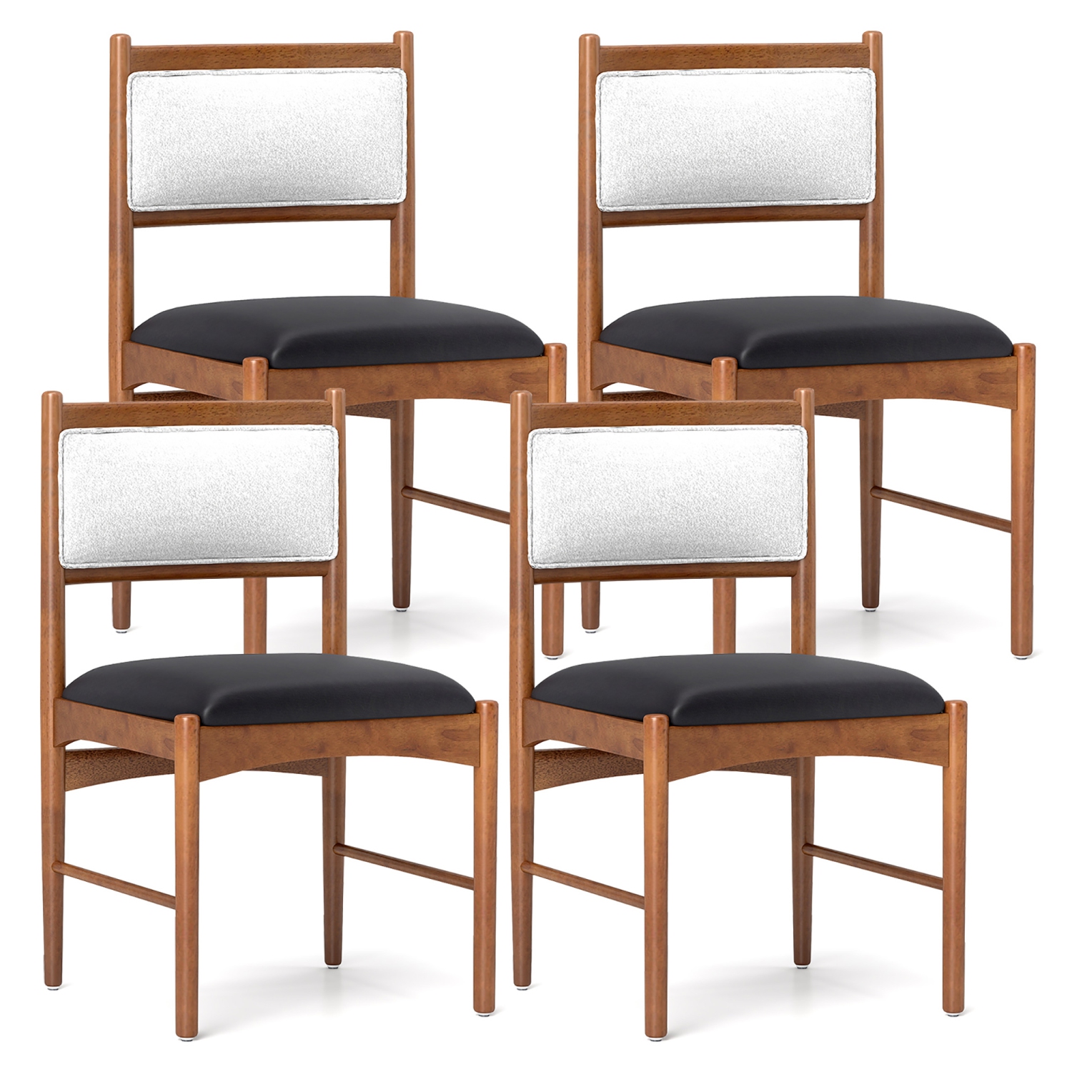 Gymax Wooden Dining Chair Set of 4 w/ Rubber Wood Frame Faux Leather Padded Seat