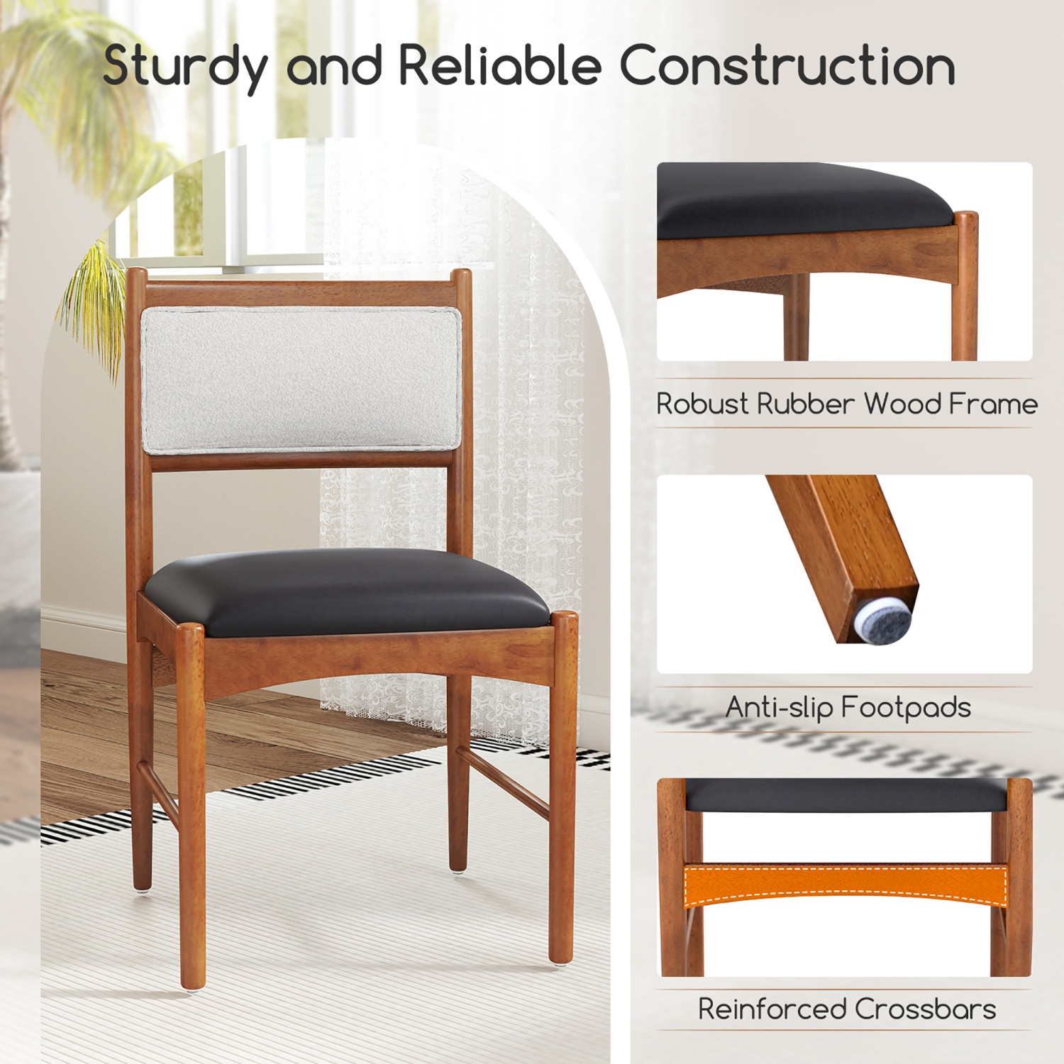 Gymax Wooden Dining Chair Set of 4 w/ Rubber Wood Frame Faux Leather Padded Seat