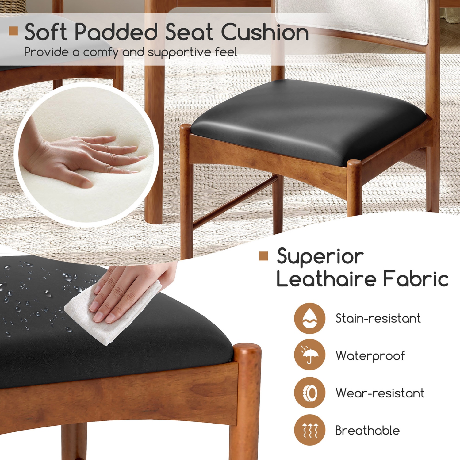 Gymax Wooden Dining Chair Set of 4 w/ Rubber Wood Frame Faux Leather Padded Seat