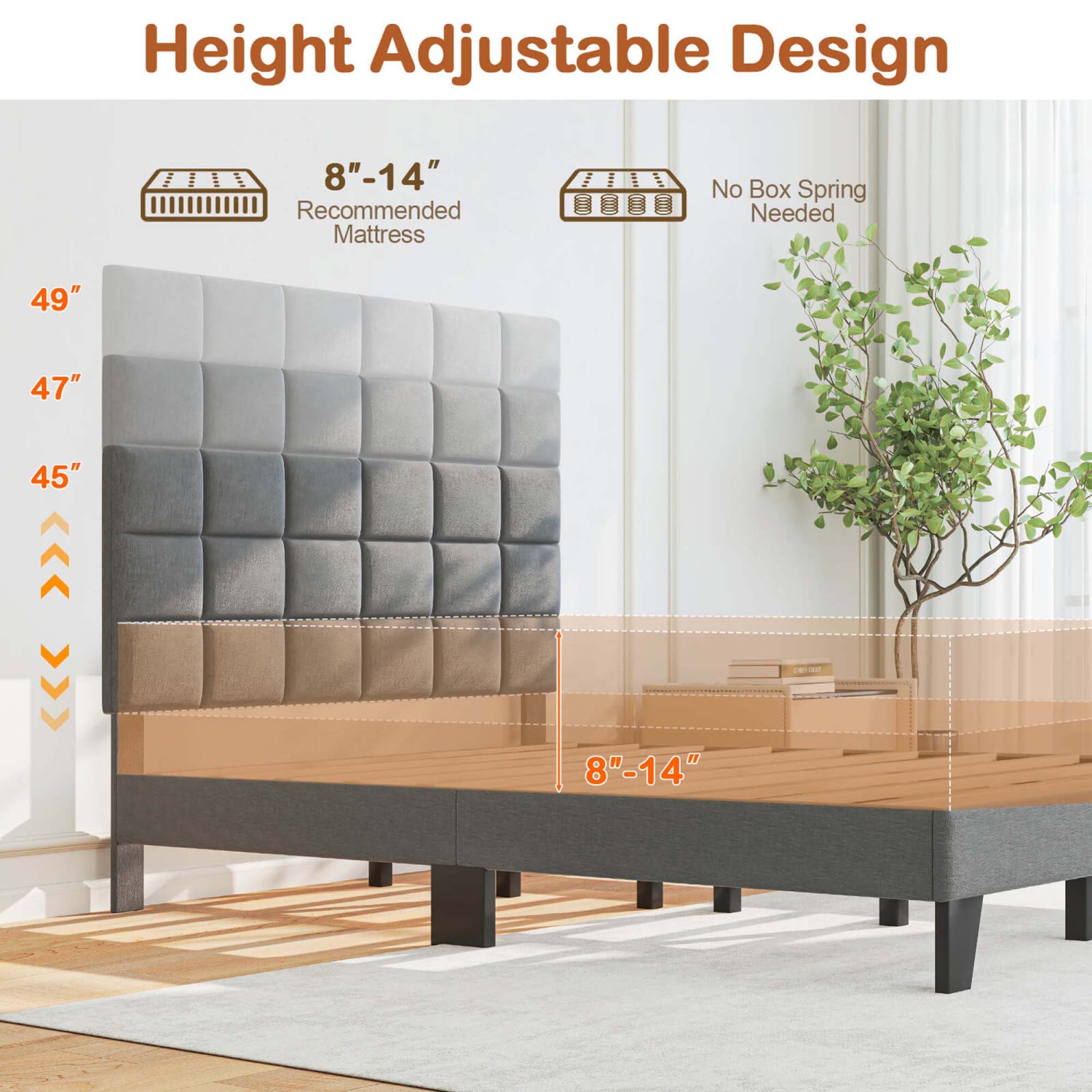 Costway Full Size Bed Frame Modern Linen Fabric Upholstered Platform Bed with Headboard