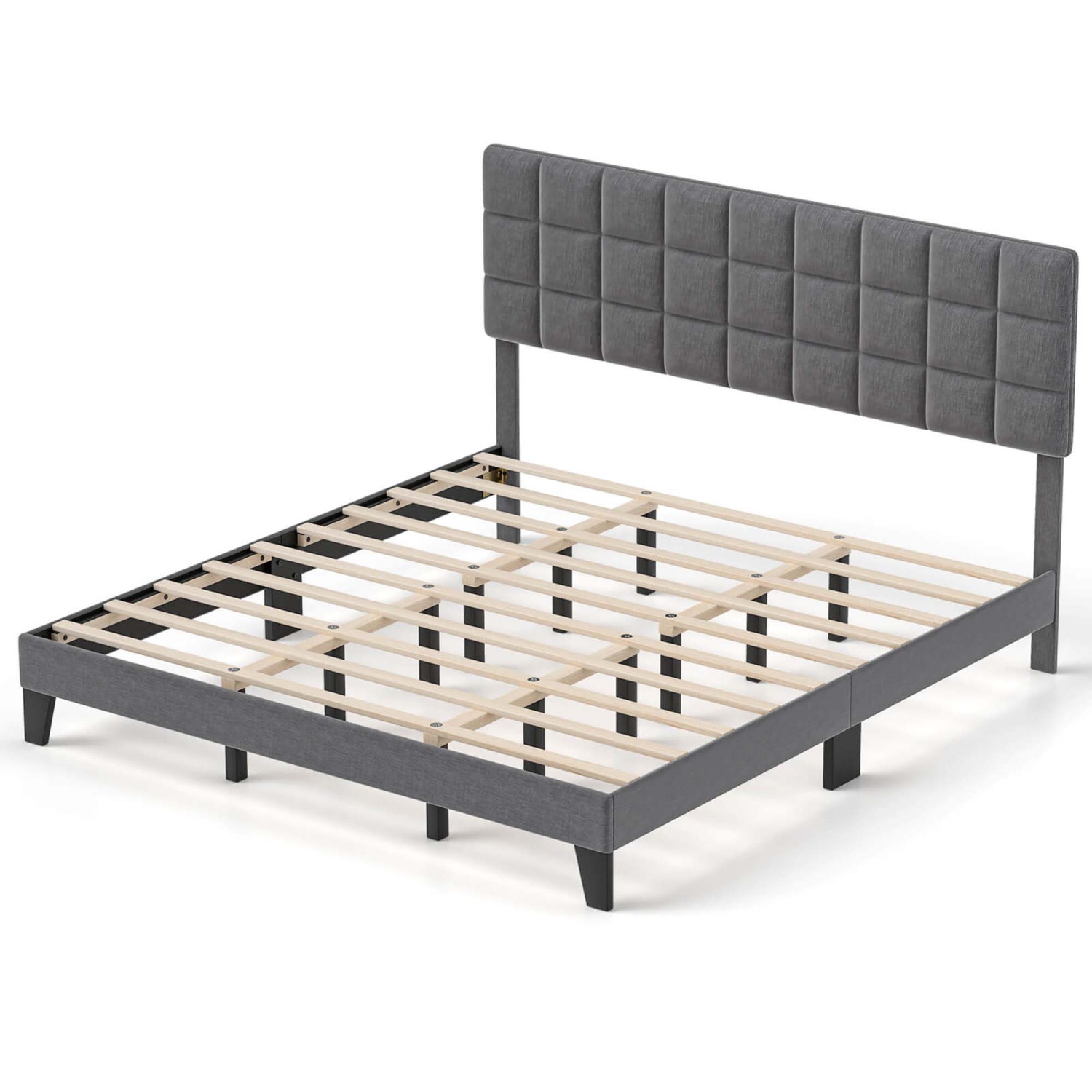 Cadre de très grand lit de Costway – Lit plateforme moderne recouvert de lin et tête de lit