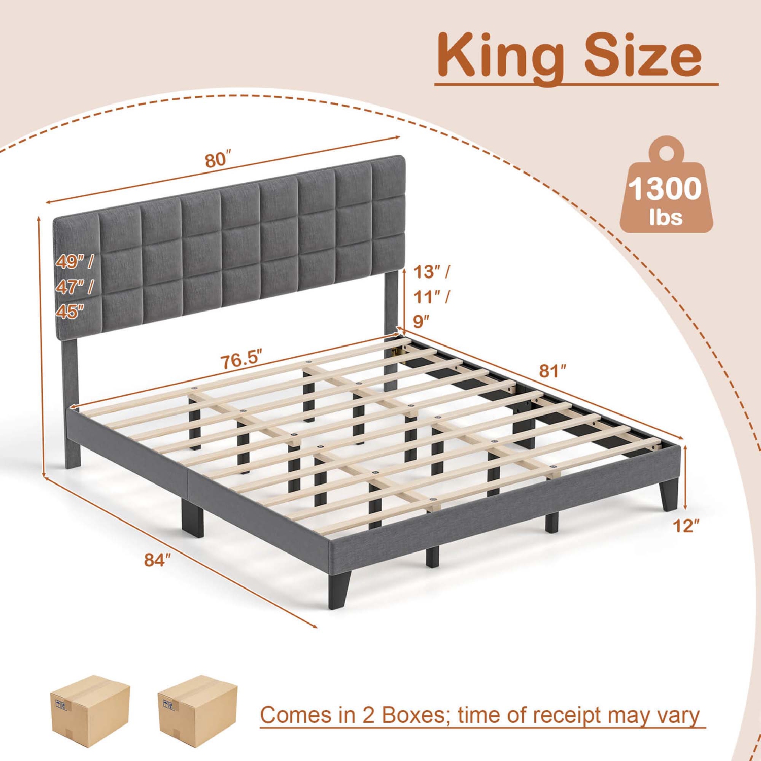 Cadre de très grand lit de Costway – Lit plateforme moderne recouvert de lin et tête de lit