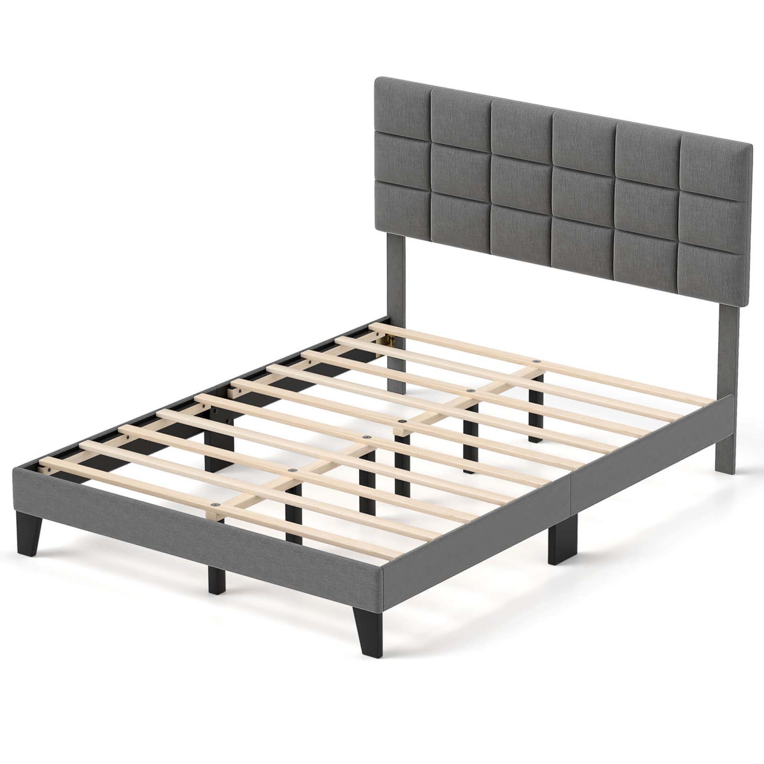 Costway Queen Size Bed Frame Modern Linen Fabric Upholstered Platform Bed with Headboard