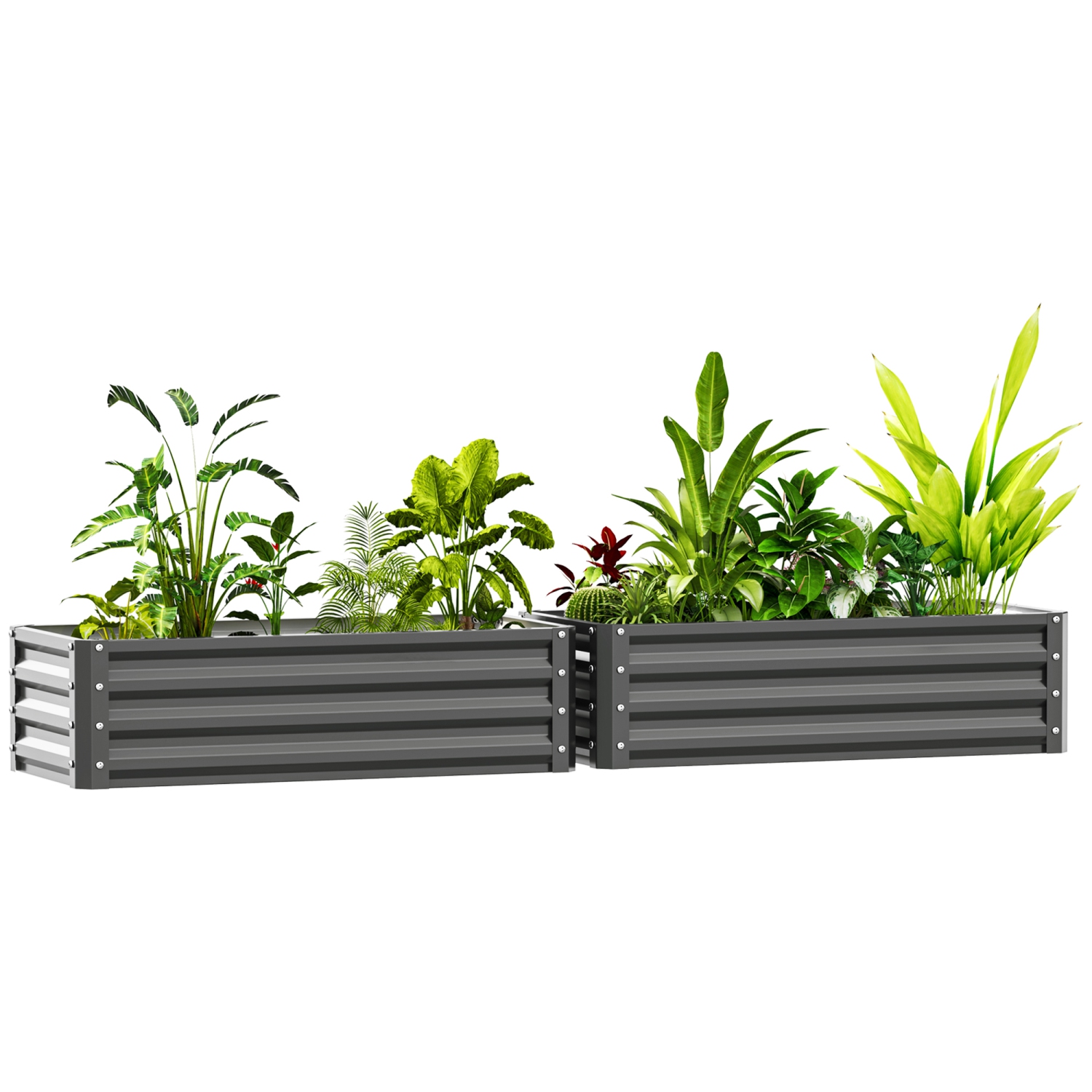 Outsunny Set of 2 Raised Garden Bed, 3.6 x 1.6 x 1ft Steel Planters for Outdoor Plants, Elevated Planter Box, Easy-to-assemble, for Flowers Herbs and