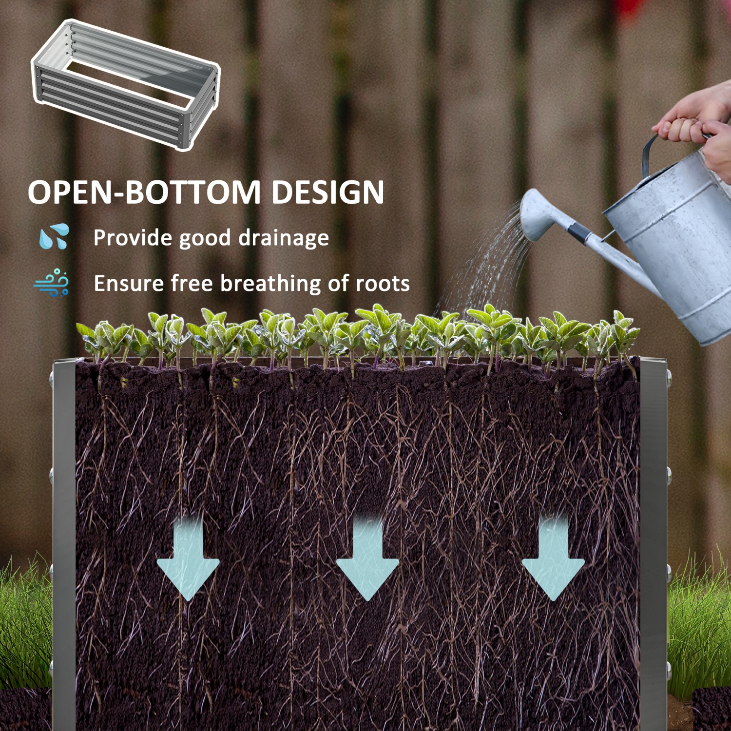 Outsunny Set of 2 Raised Garden Bed, 3.6 x 1.6 x 1ft Steel Planters for Outdoor Plants, Elevated Planter Box, Easy-to-assemble, for Flowers Herbs and