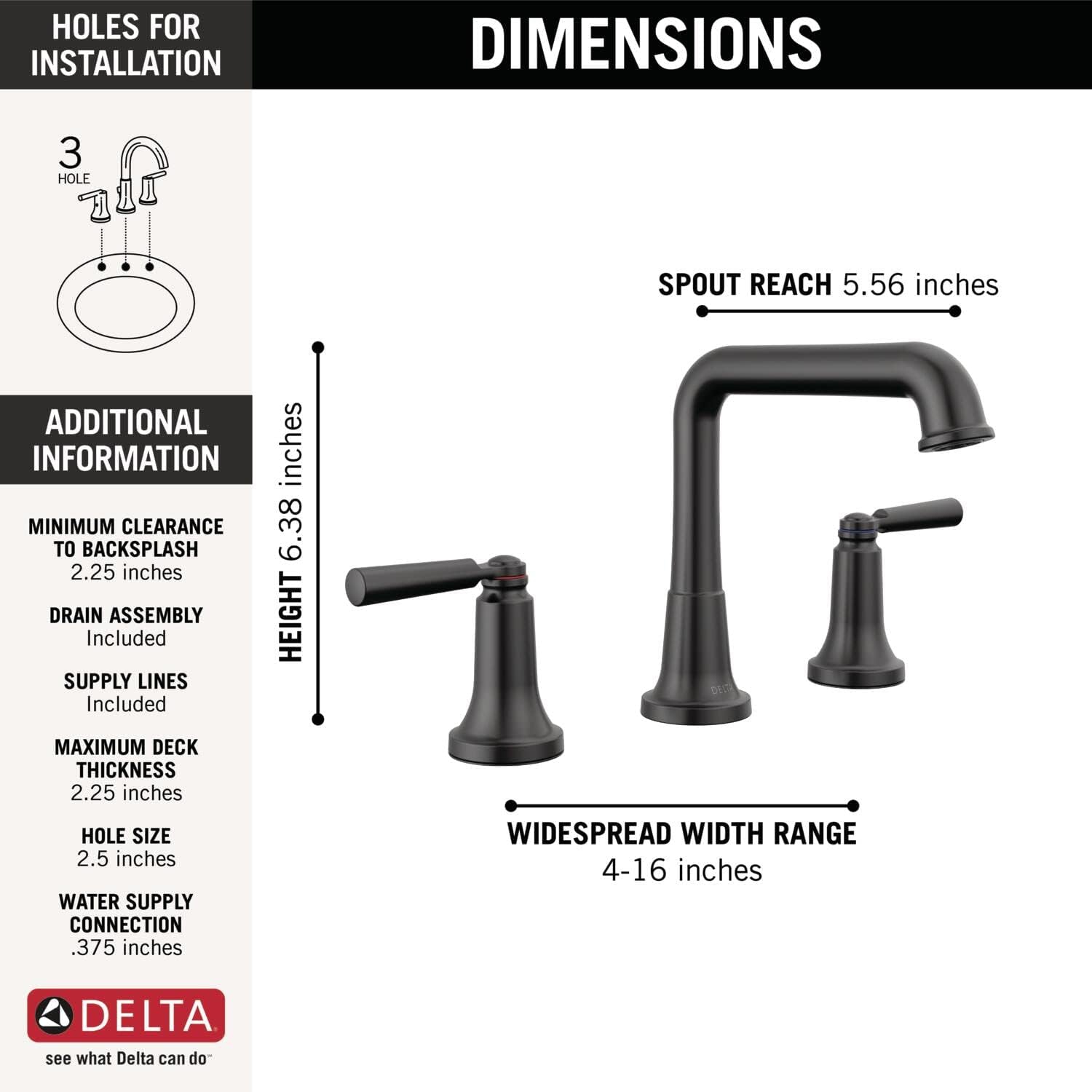 Delta Faucet Saylor Matte Black Widespread Bathroom Faucet 3 Hole, Matte Black Bathroom Faucets, Bathroom Sink Faucet