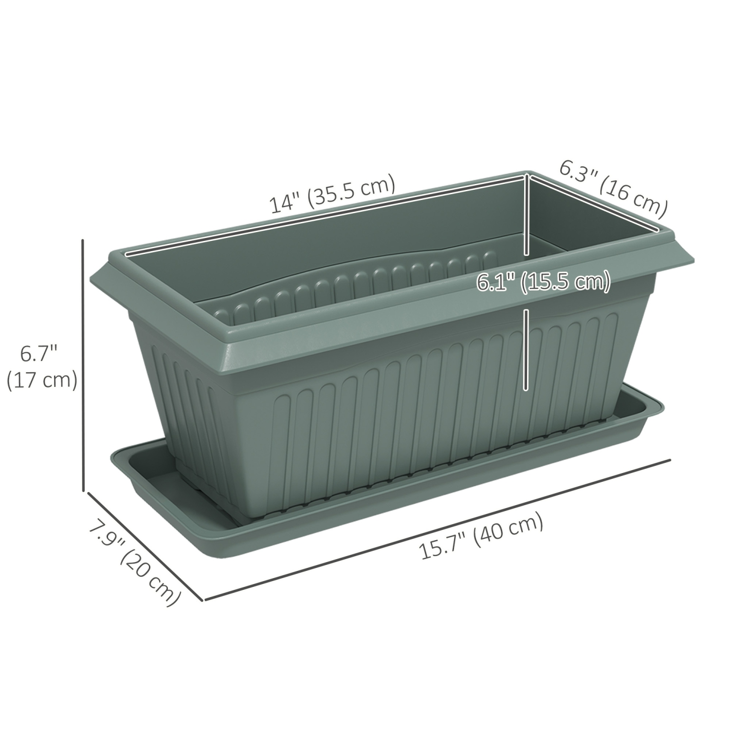 Ensemble de 7 pots de 15,7 po Outsunny avec trous et plateaux de drainage, jardinières rectangulaires en plastique pour plantes d'intérieur et