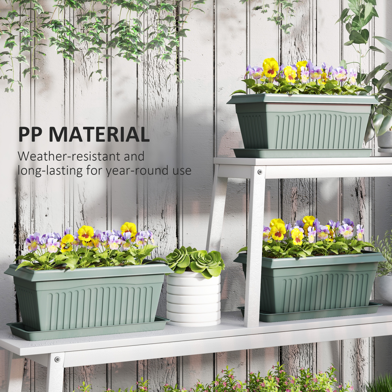 Ensemble de 7 pots de 15,7 po Outsunny avec trous et plateaux de drainage, jardinières rectangulaires en plastique pour plantes d'intérieur et