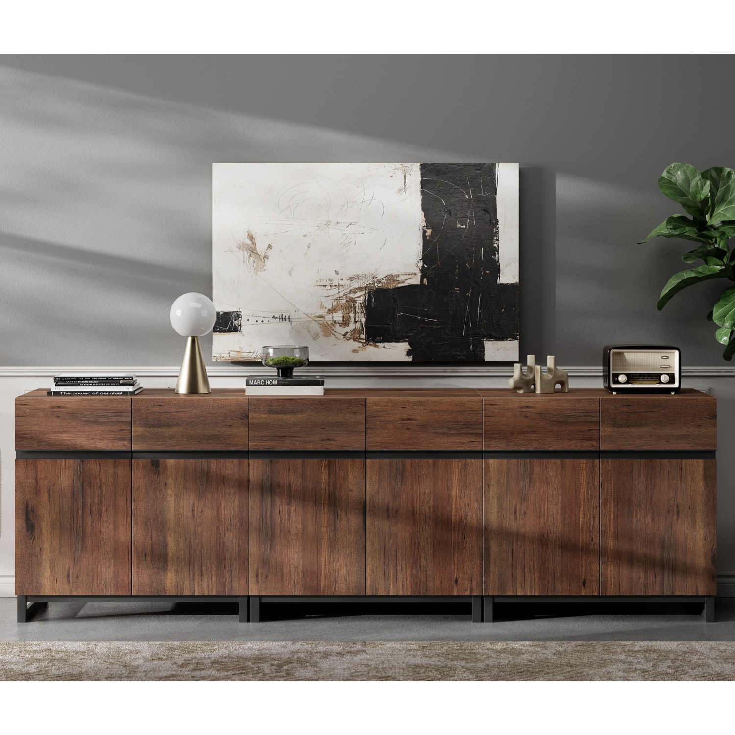 Buffet multifonctionnel 3 en 1 WAMPAT, armoire de rangement moderne avec tablette réglable et base en métal, armoire de rangement de bar à café pour