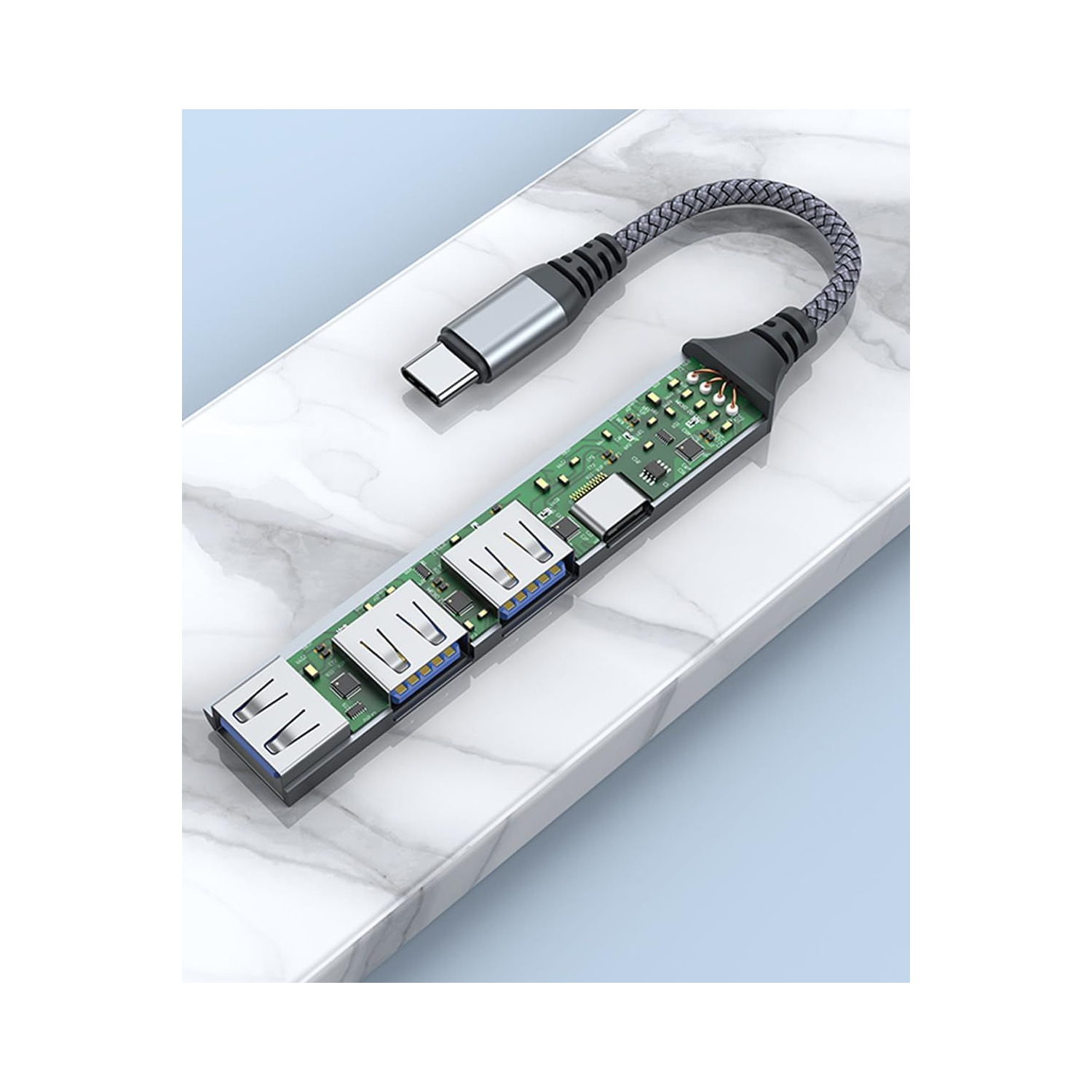 Concentrateur USB-C 4-en-1 avec plusieurs ports pour étendre la connectivité des portables et des téléphones intelligents