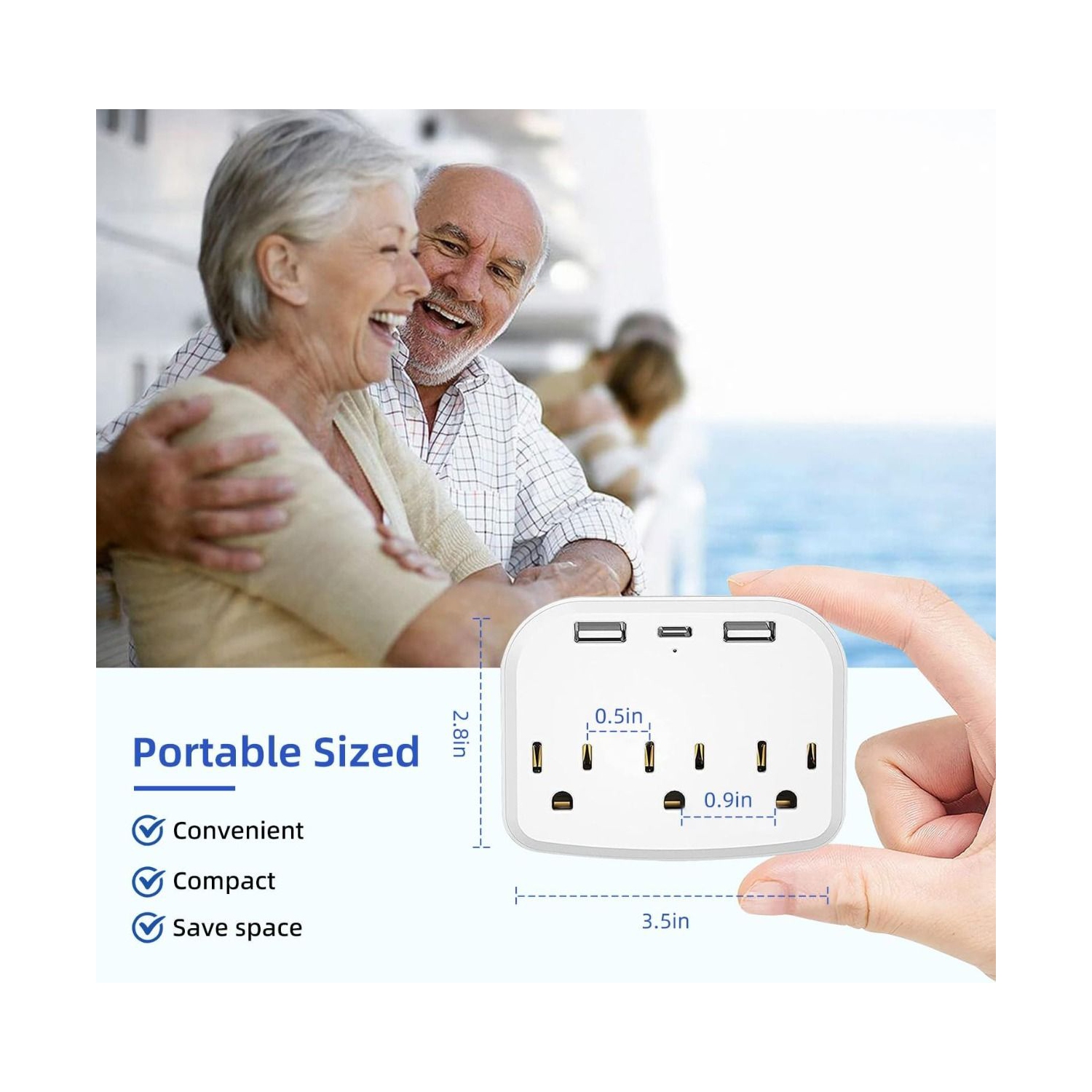 Barre d'alimentation compacte de voyage avec 2 ports USB pour charger des appareils électroniques sur les bateaux de croisière