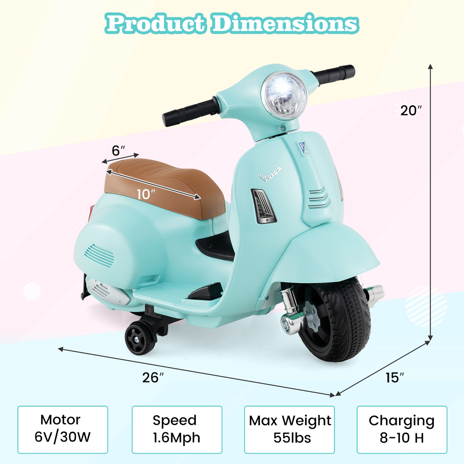 Gymax Kids Ride on Motorcycle w/ Training Wheels Headlight Horn 6V Battery