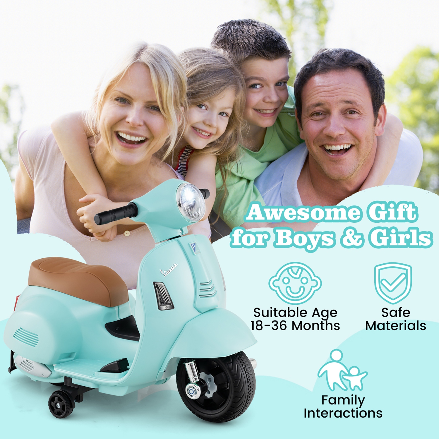 Gymax Kids Ride on Motorcycle w/ Training Wheels Headlight Horn 6V Battery