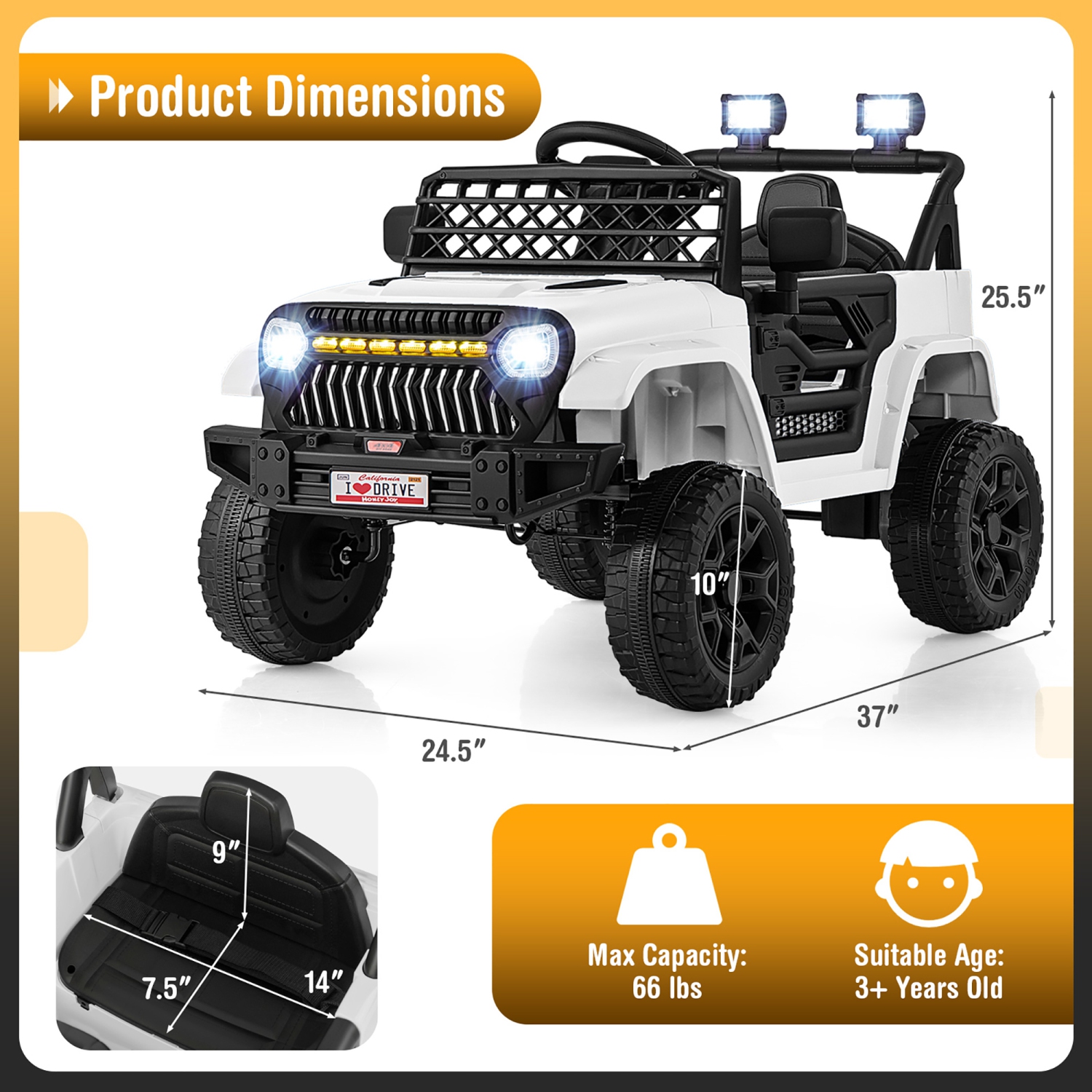 Gymax 12V Kids Ride on Truck Car Battery Powered Toddler Electric Vehicle w/ 3 Speeds