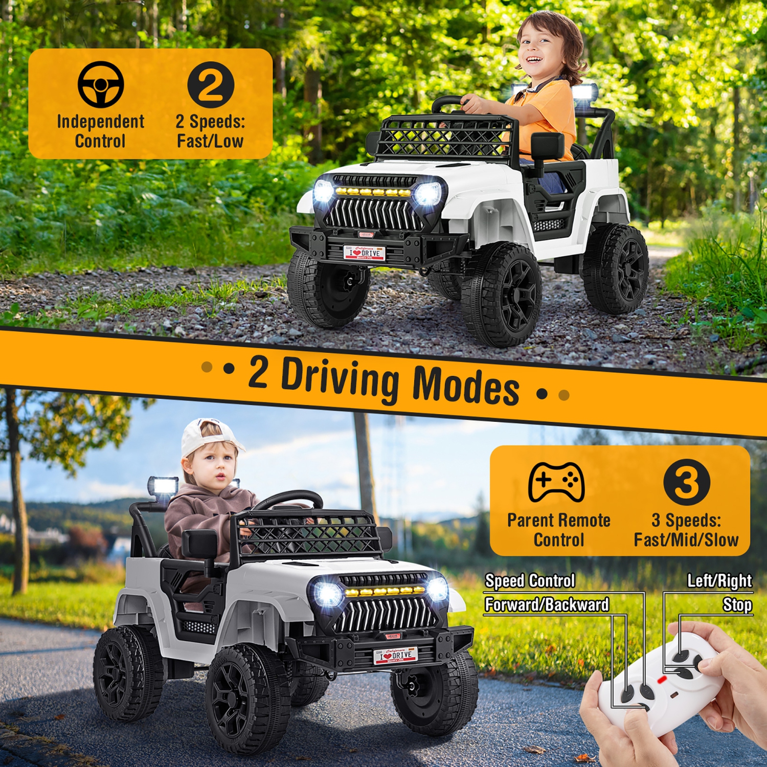 Gymax 12V Kids Ride on Truck Car Battery Powered Toddler Electric Vehicle w/ 3 Speeds