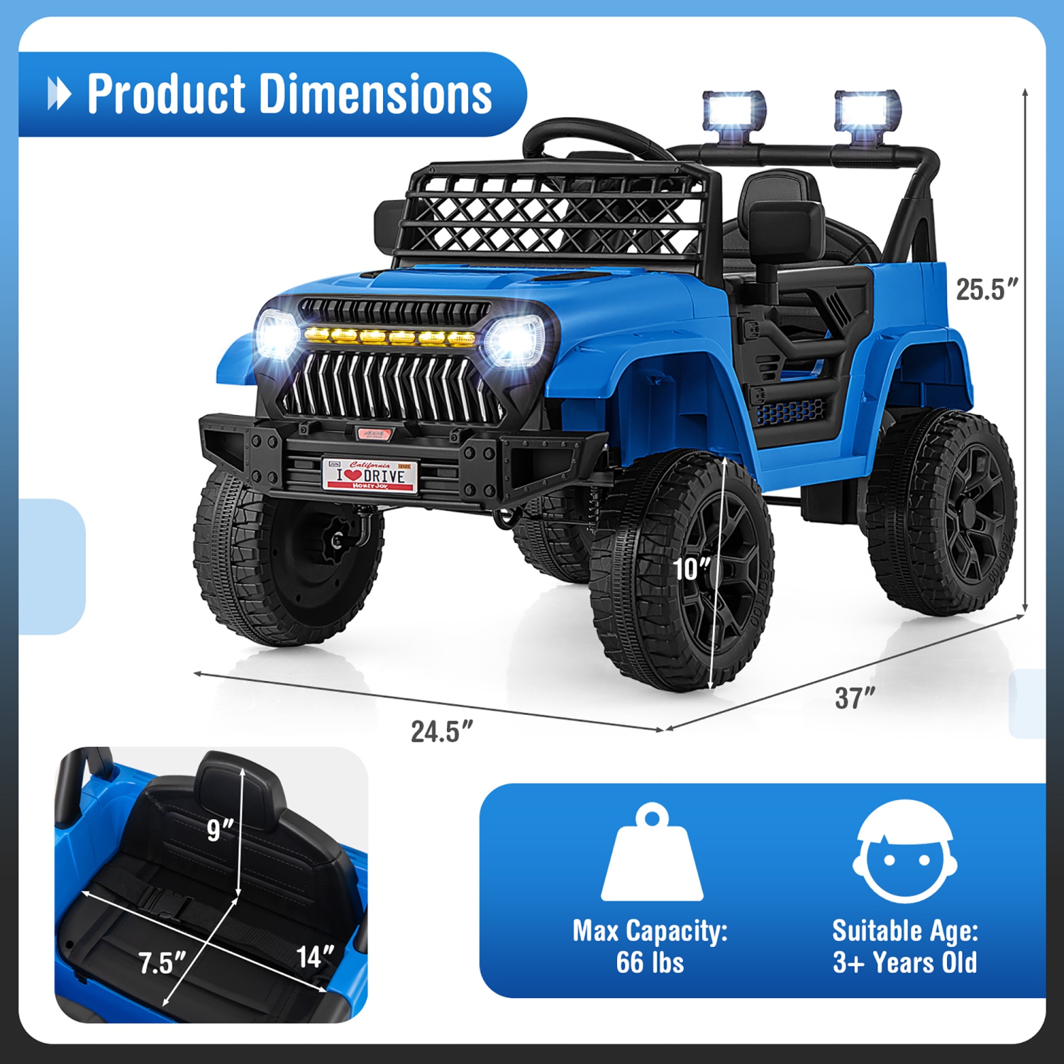 Gymax 12V Kids Ride on Truck Car Battery Powered Toddler Electric Vehicle w/ 3 Speeds