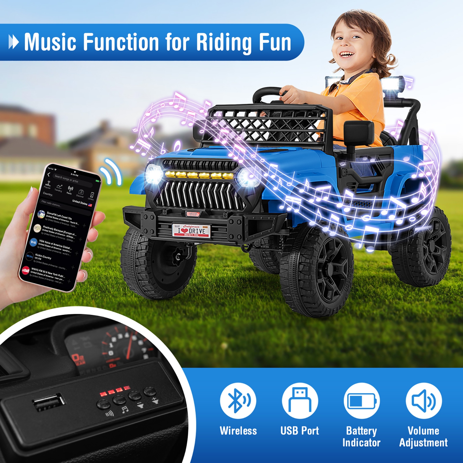 Gymax 12V Kids Ride on Truck Car Battery Powered Toddler Electric Vehicle w/ 3 Speeds