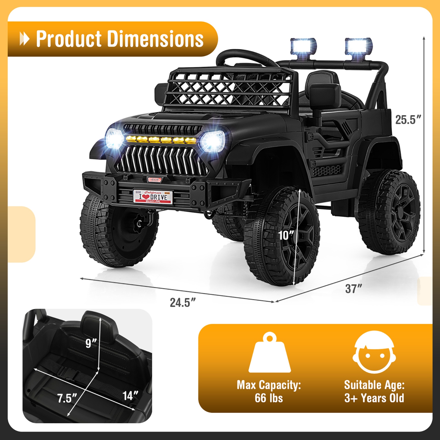 Gymax 12V Kids Ride on Truck Car Battery Powered Toddler Electric Vehicle w/ 3 Speeds